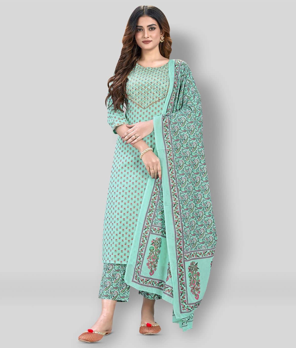 Vbuyz - Light Blue Straight Cotton Women's Stitched Salwar Suit ( Pack of 1 )