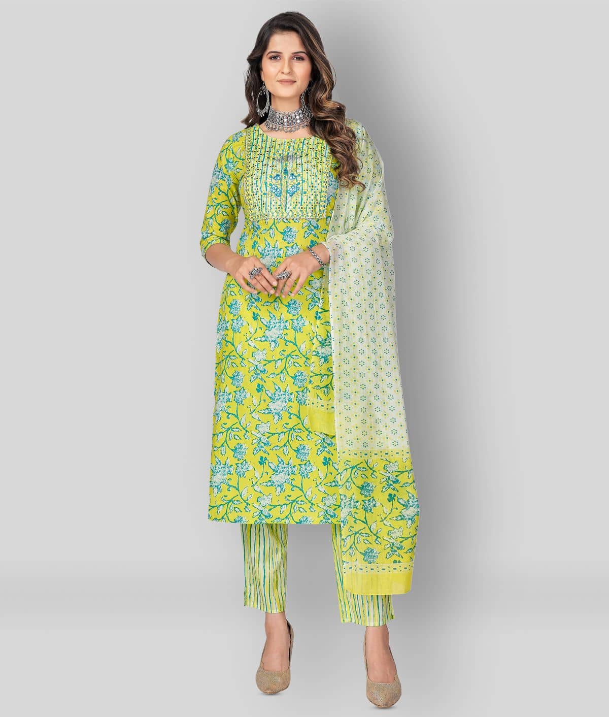 Vbuyz - Yellow Straight Cotton Women's Stitched Salwar Suit ( Pack of 1 )