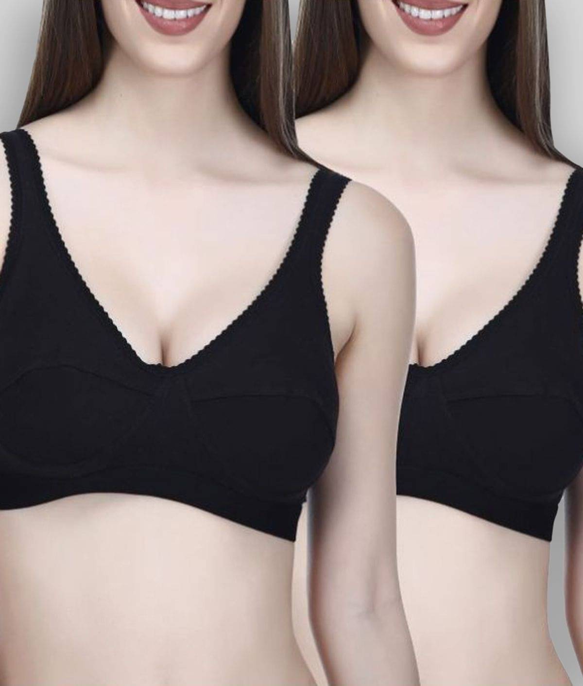     			Viral Girl Pack of 2 Cotton Non Padded Women's Sports Bra ( Black )