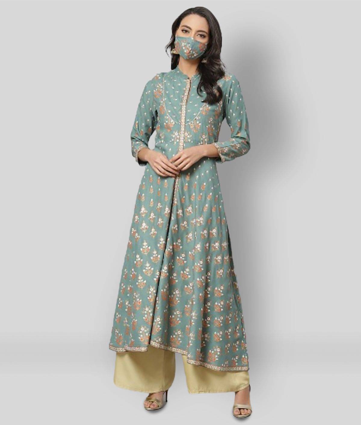     			Yash Gallery Pack of 1 Rayon Printed Asymmetrical Women's Kurti - ( Multicolor )