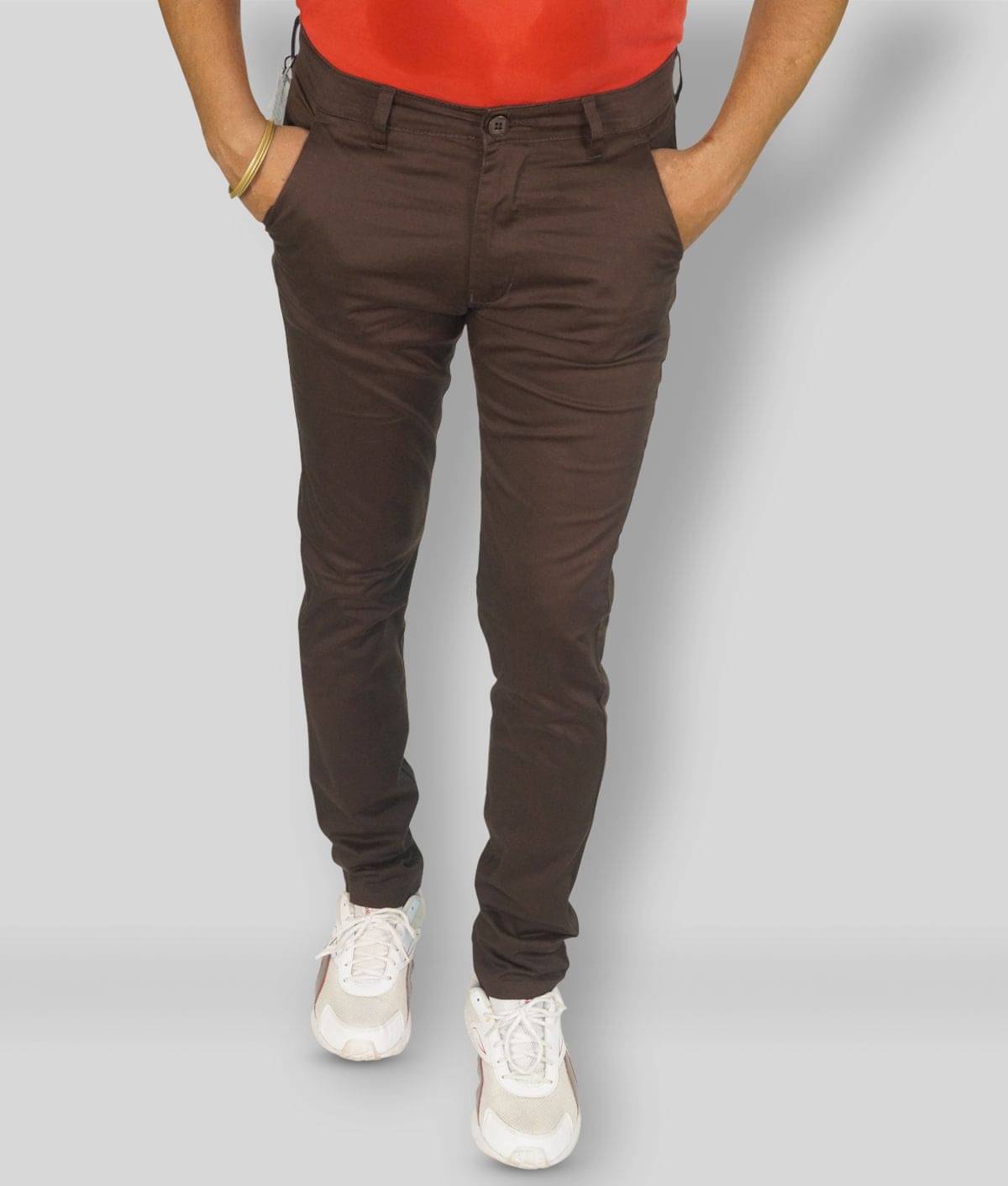     			plounge - Coffee Cotton Blend Regular Fit Men's Chinos (Pack of 1)