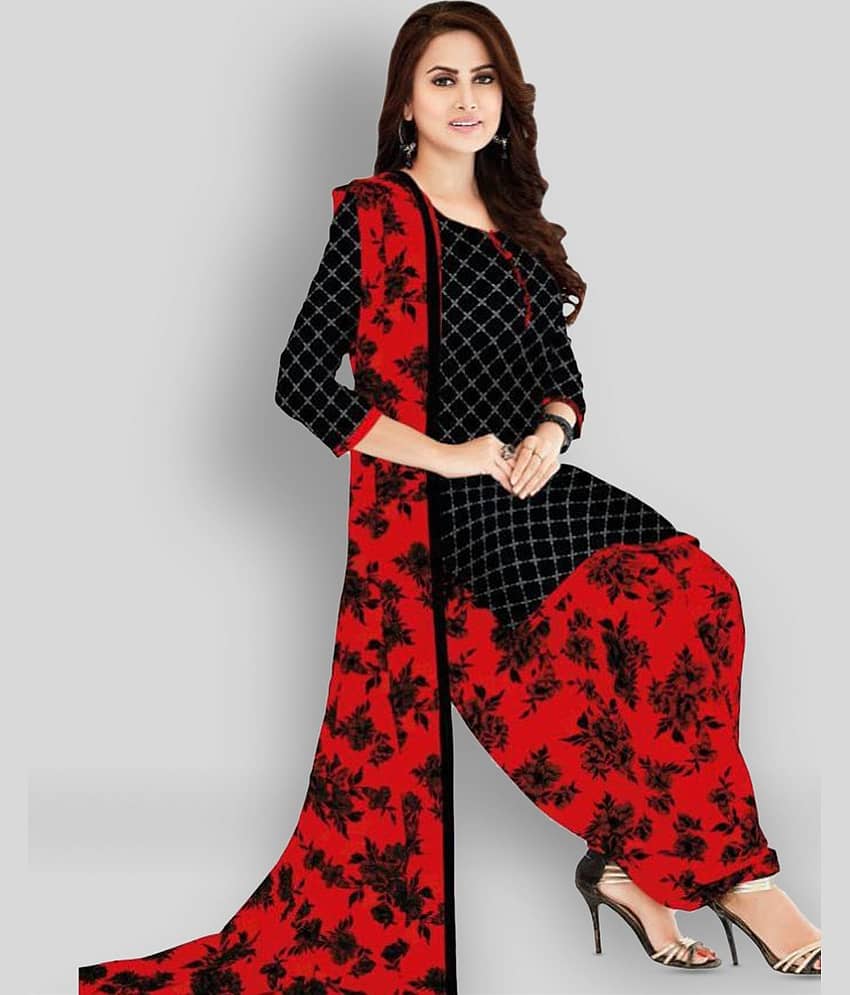 shree jeenmata collection Black,Red Cotton Unstitched Dress Material - Unstitched Fabrics | Buy online on ZillyBuy