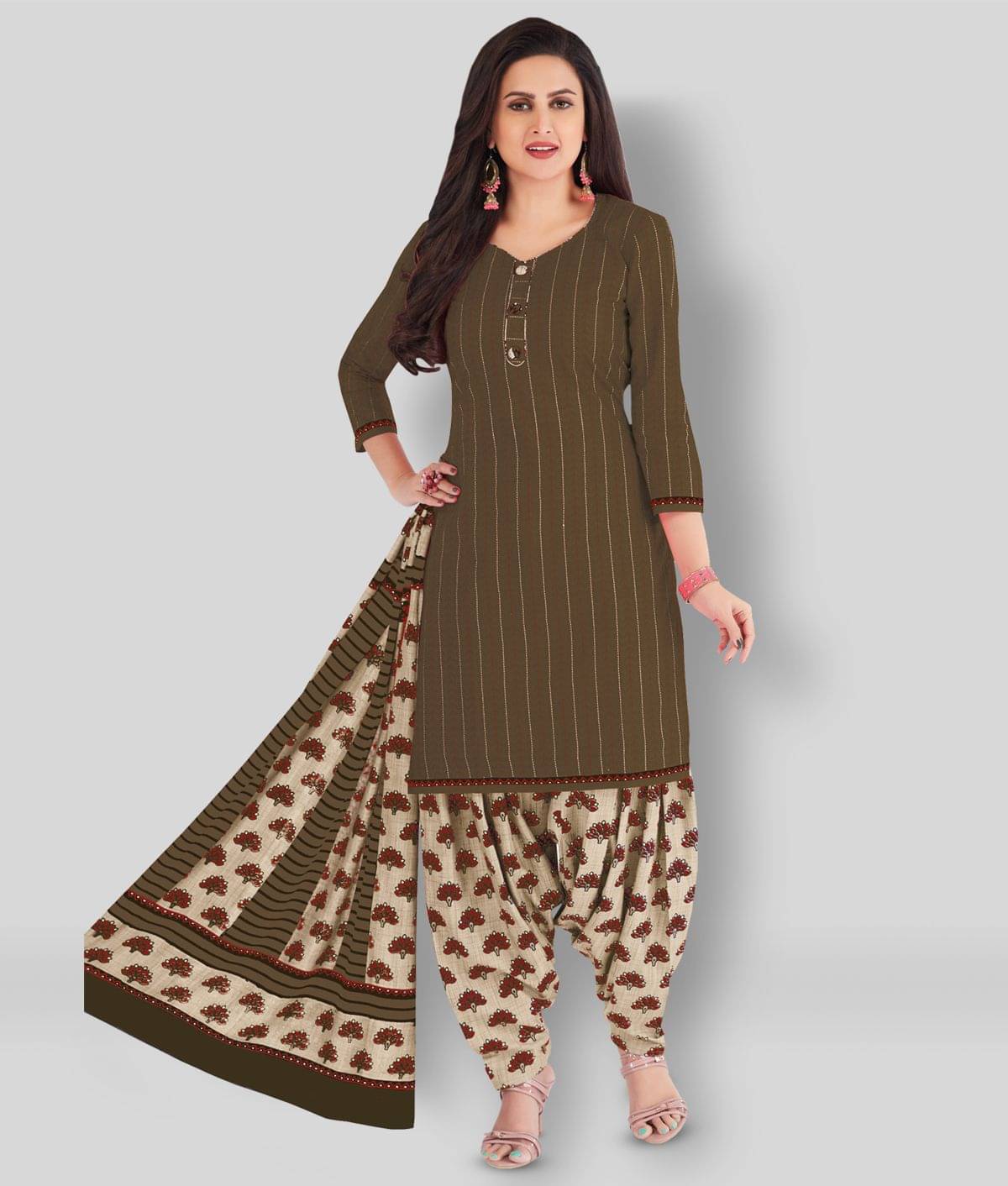shree jeenmata collection Women Cotton Kurti With Patiala Salwar ( Brown ) shree jeenmata collection Women Cotton Kurti With Patiala Salwar ( Brown )