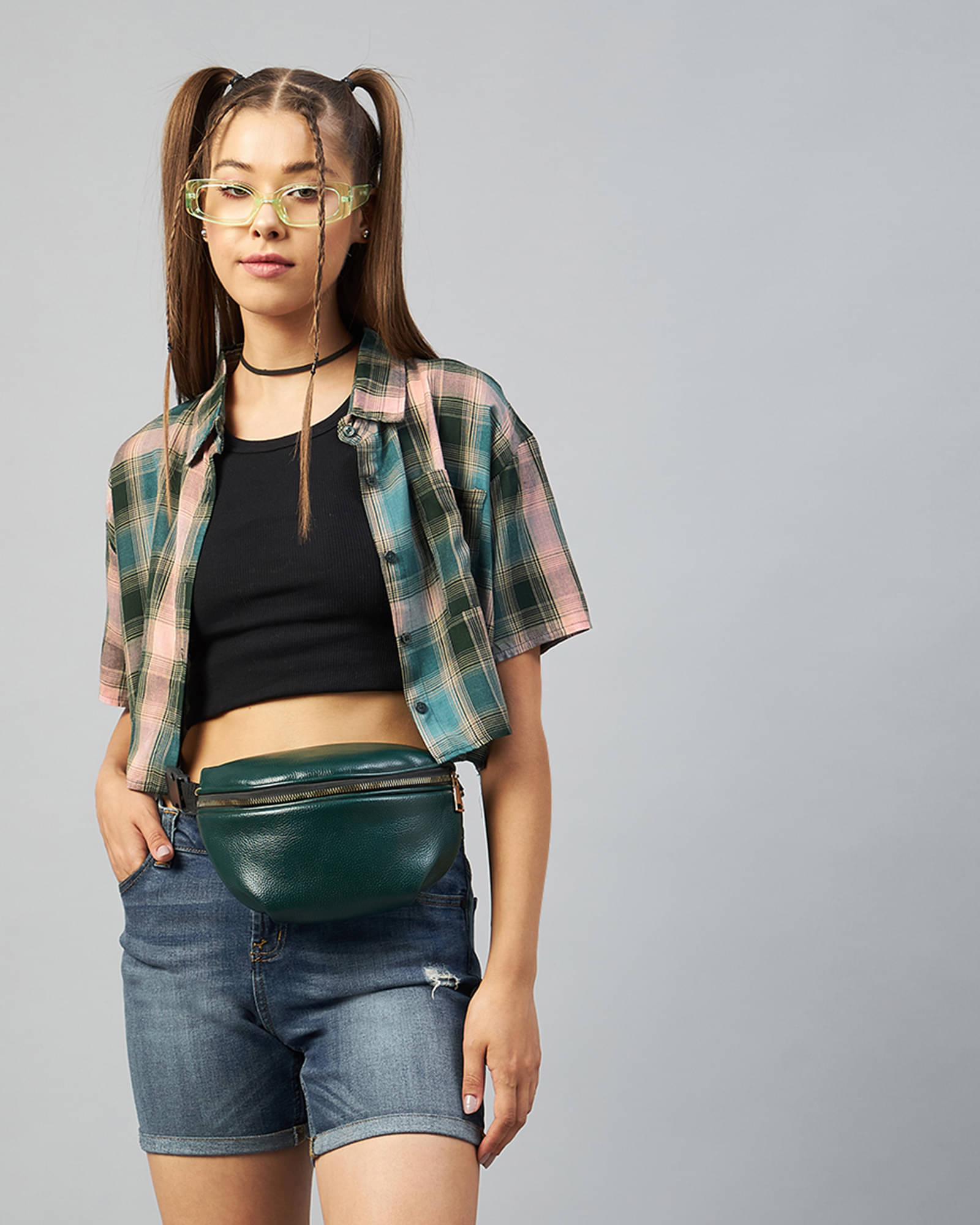 Chimpaaanzee Women Checks Viscose Shirt ( Green ) Chimpaaanzee Women Checks Viscose Shirt ( Green )
