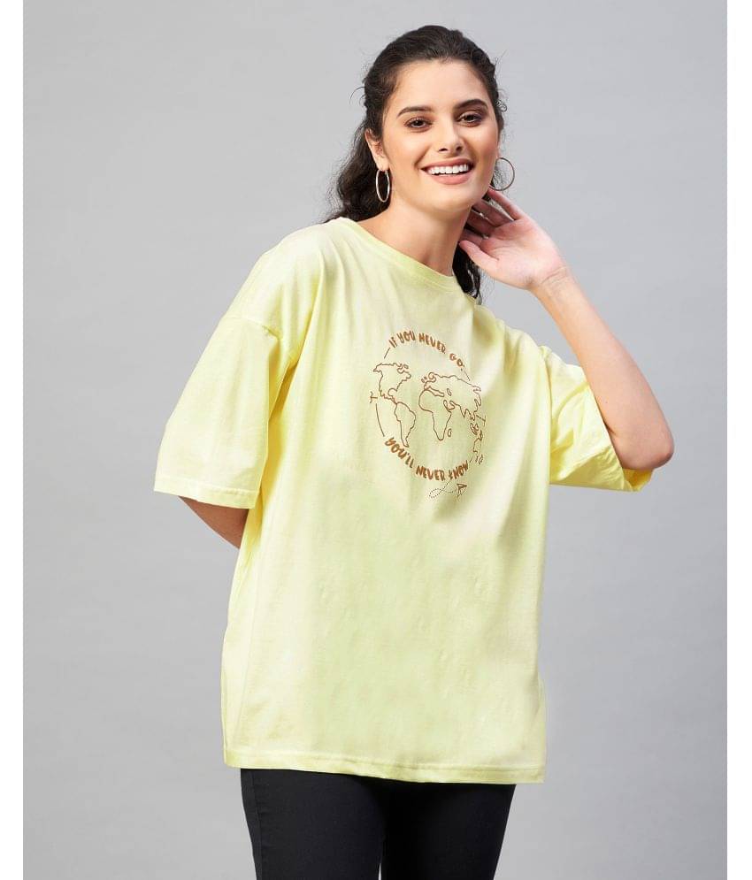     			Chimpaaanzee Women Cotton Printed Regular Fit Round Neck T-Shirt ( Yellow )