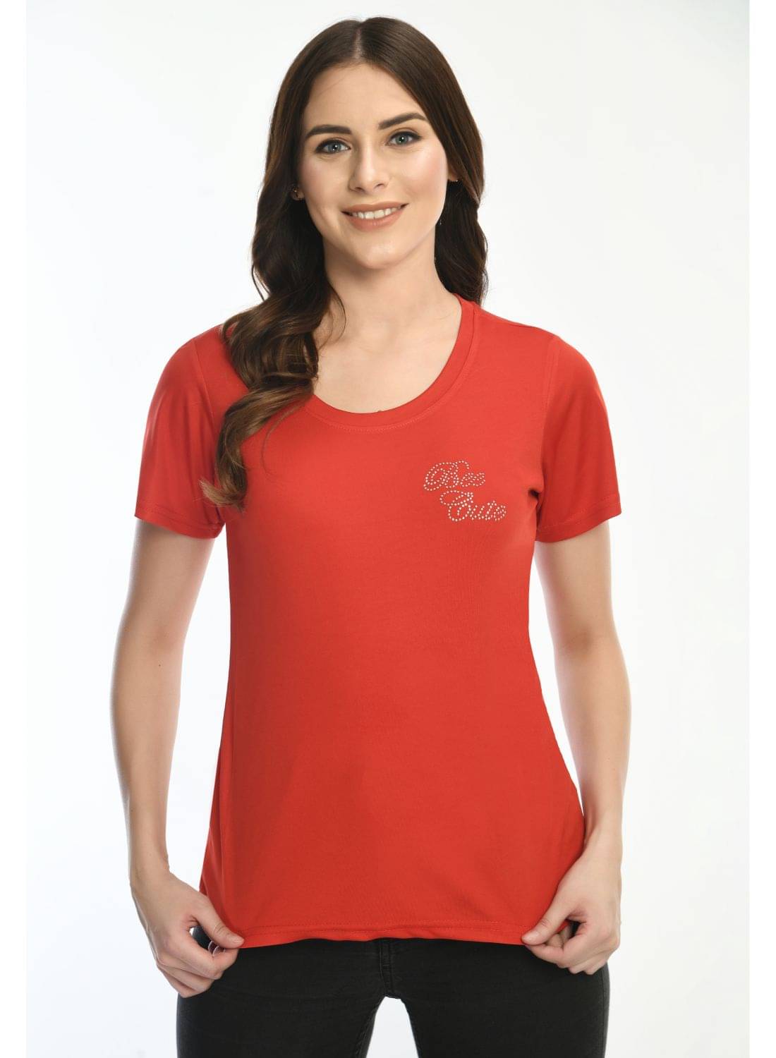     			Eleven Women Polyester Solid Regular Fit Round Neck T-Shirt ( Red )