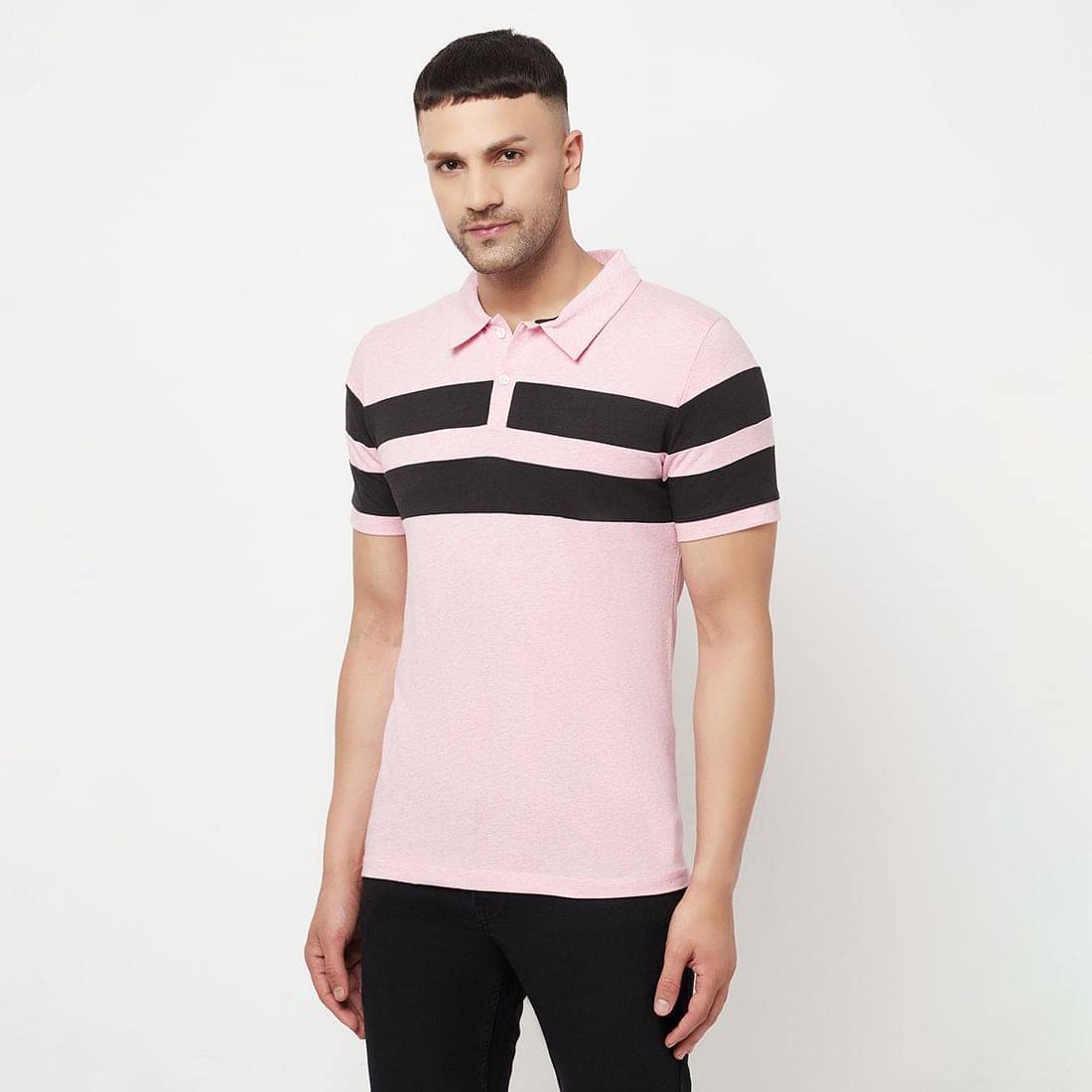    			Glito Pack of 1 Cotton Blend Regular Fit Striped Half Sleeves Men's Polo T Shirt ( Pink )