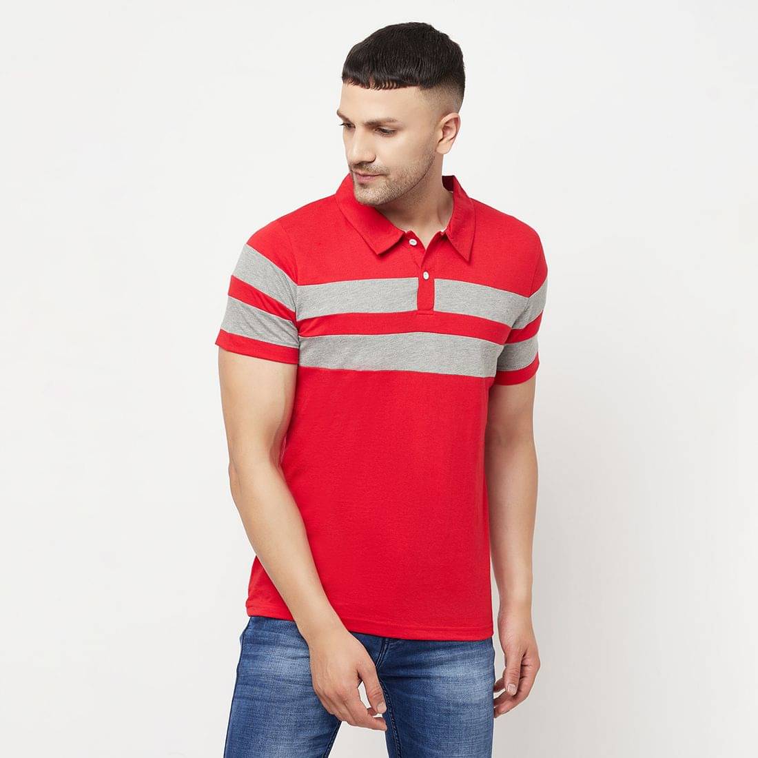     			Glito Pack of 1 Cotton Blend Regular Fit Striped Half Sleeves Men's Polo T Shirt ( Red )