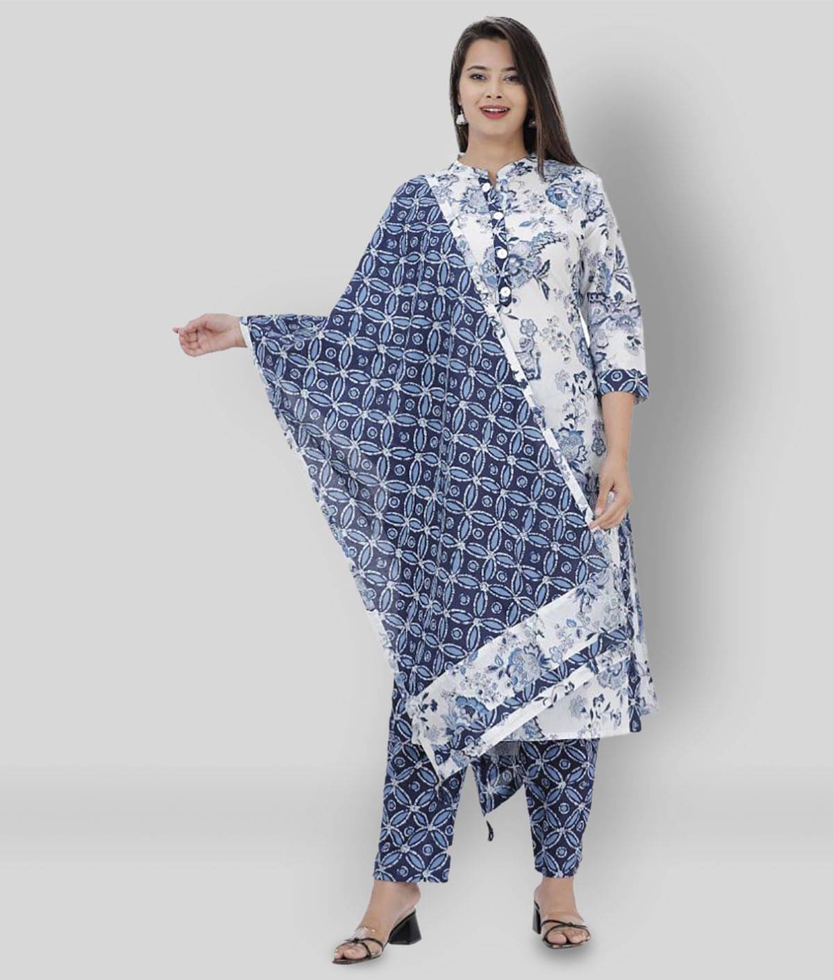 JC4U - Blue Straight Cotton Women's Stitched Salwar Suit ( Pack of 1 ) JC4U - Blue Straight Cotton Women's Stitched Salwar Suit ( Pack of 1 )
