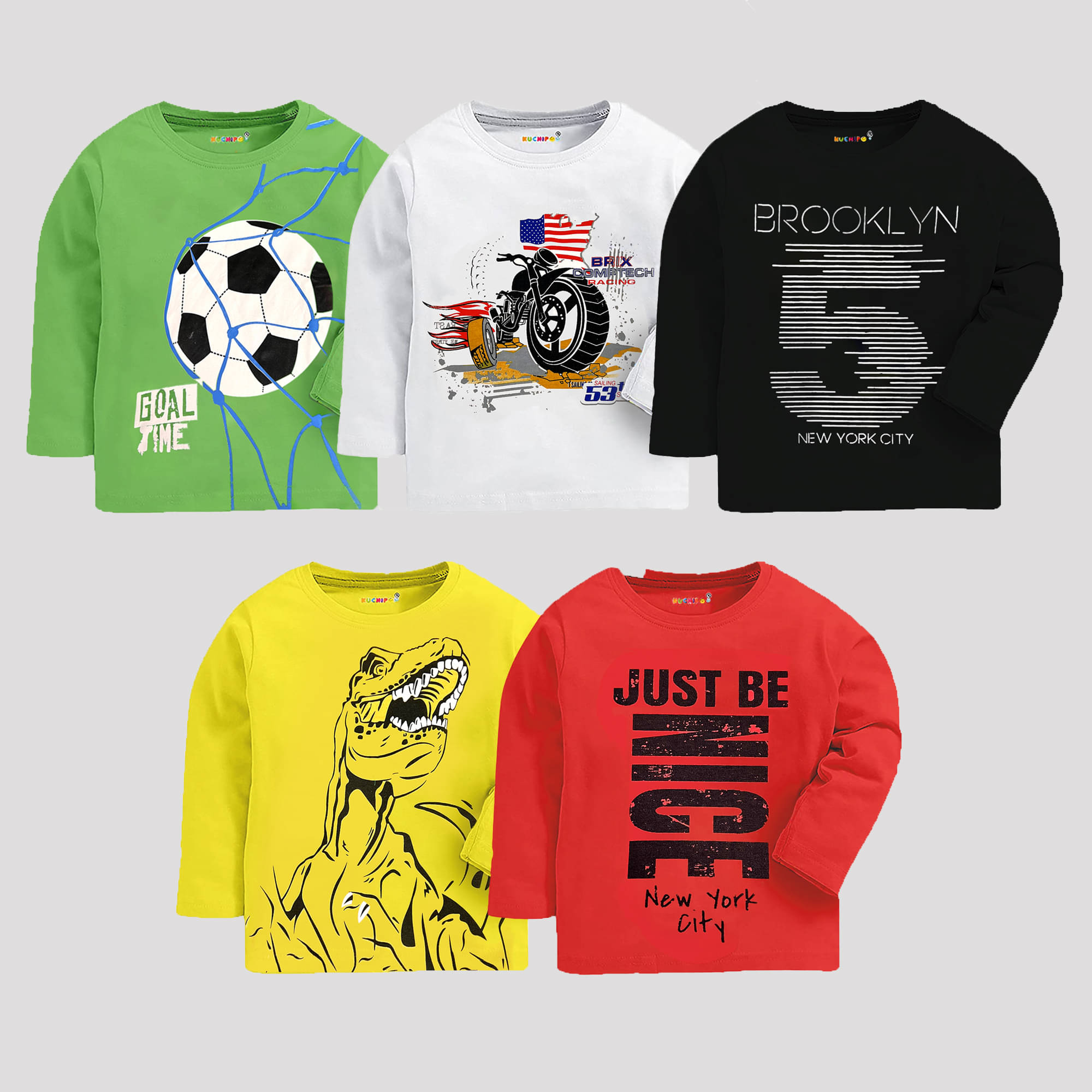     			Kuchipoo Pack of 5 Boys Cotton Blend T-Shirt ( Multicolor )