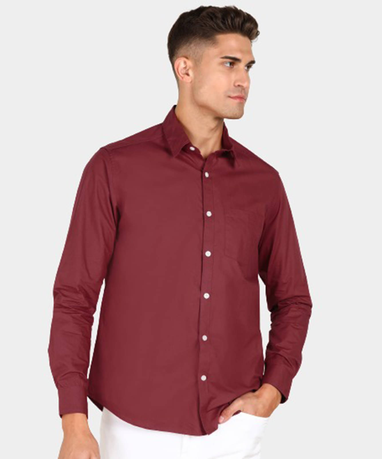 Life Roads 100 Percent Cotton Maroon Solids Party wear Shirt Single Pack Life Roads 100 Percent Cotton Maroon Solids Party wear Shirt Single Pack