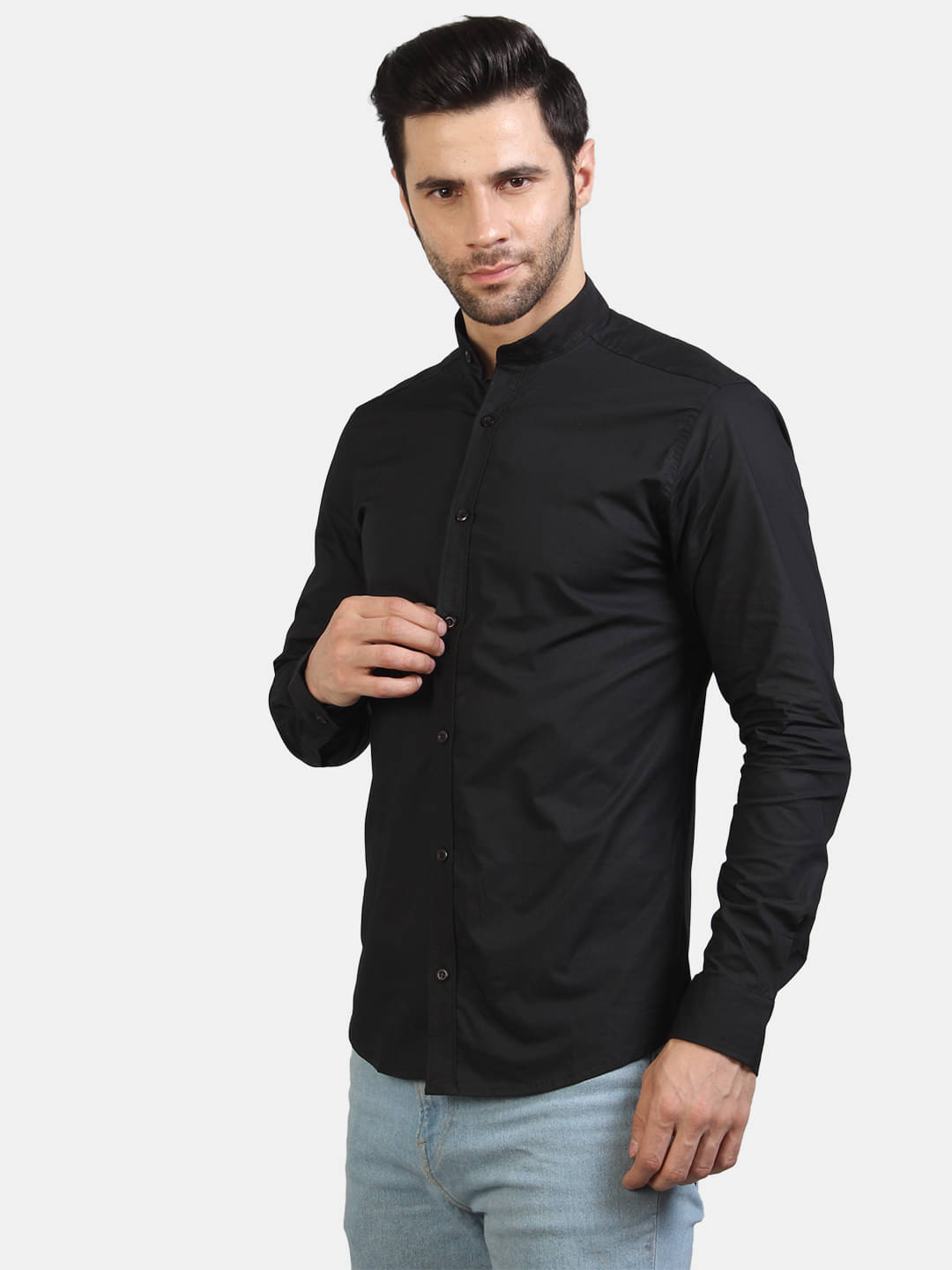     			Life Roads 100 Percent Cotton Black Solids Party wear Shirt Single Pack