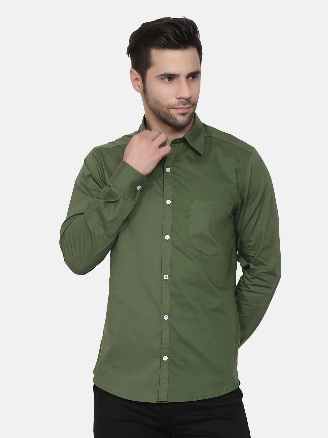     			Life Roads 100 Percent Cotton Green Solids Party wear Shirt Single Pack