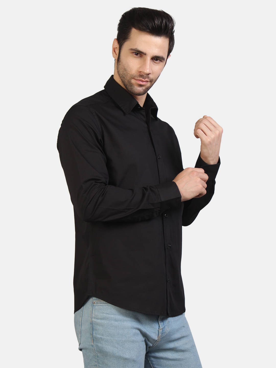     			Life Roads 100 Percent Cotton Black Solids Party wear Shirt Single Pack