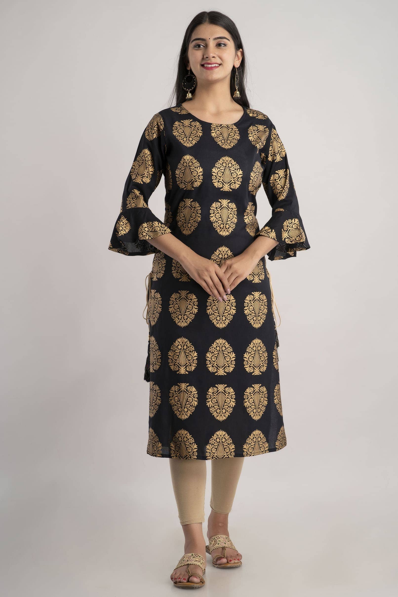 MAUKA - Black Rayon Women's Straight Kurti ( Pack of 1 ) - Kurtis, Tunics | Buy online on ZillyBuy