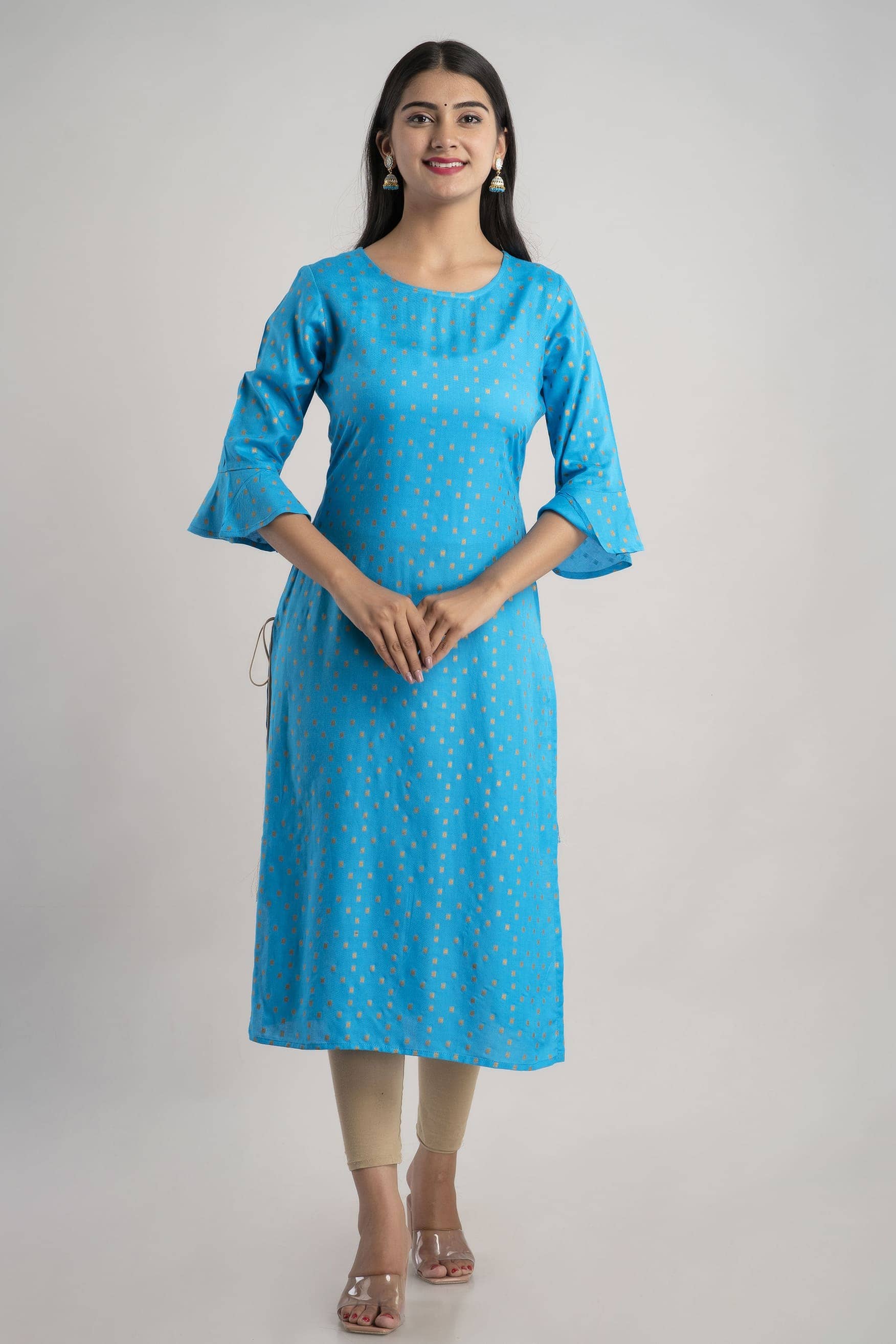 MAUKA - Blue Rayon Women's Straight Kurti ( Pack of 1 ) - Kurtis, Tunics | Buy online on ZillyBuy