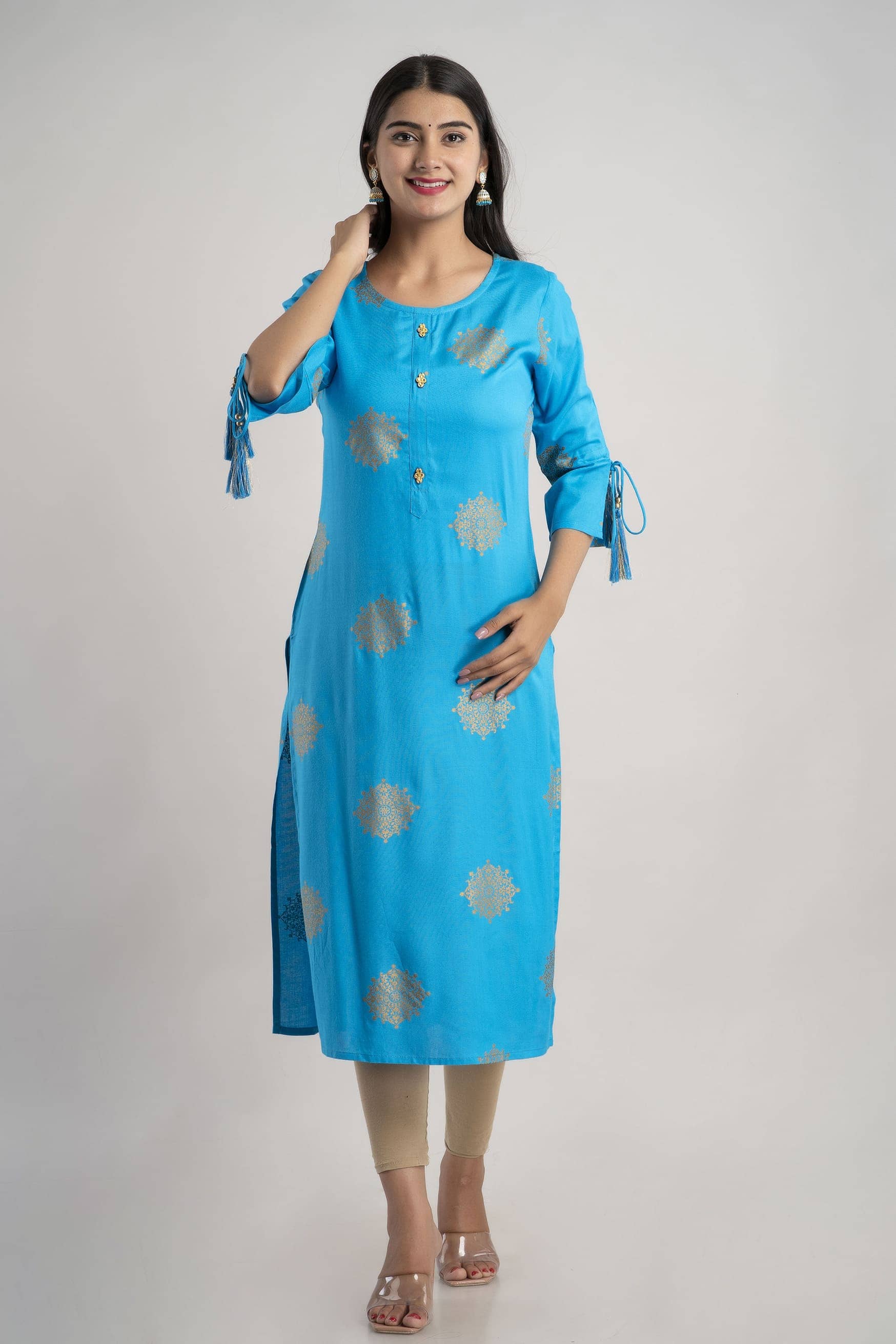 MAUKA - Blue Rayon Women's Straight Kurti ( Pack of 1 ) - Kurtis, Tunics | Buy online on ZillyBuy