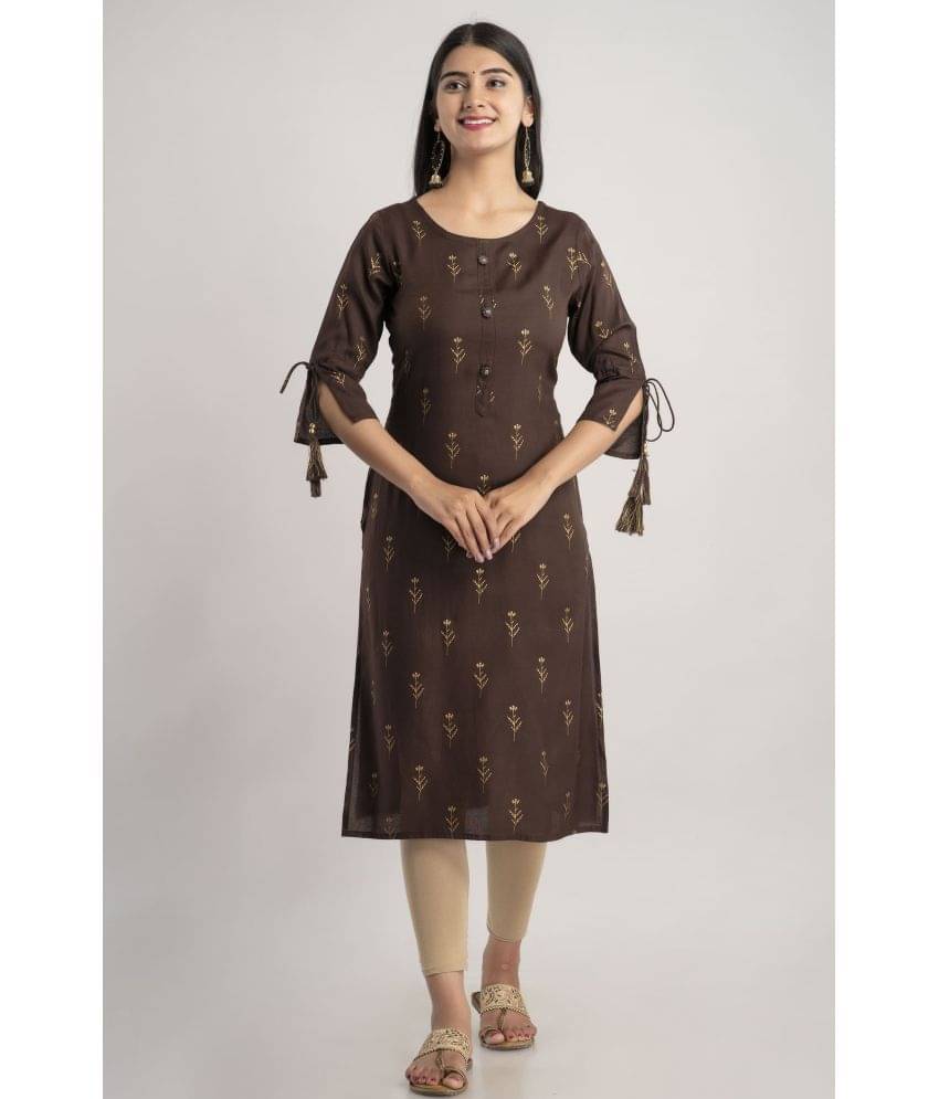 MAUKA - Brown Rayon Women's Straight Kurti ( Pack of 1 ) MAUKA - Brown Rayon Women's Straight Kurti ( Pack of 1 )