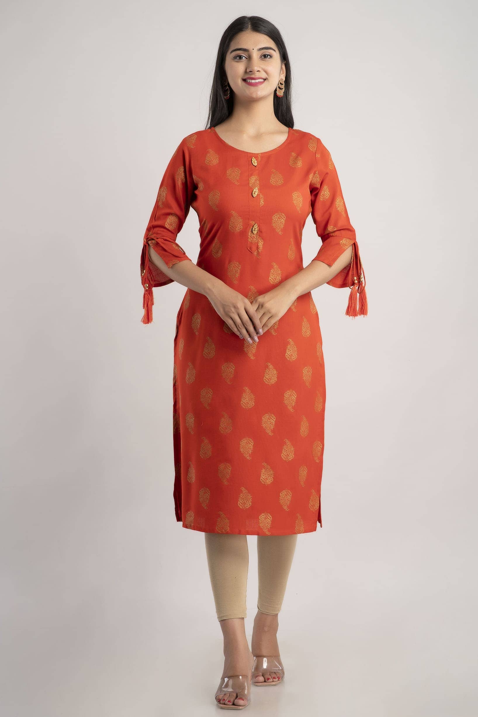 MAUKA - Rust Rayon Women's Straight Kurti ( Pack of 1 ) - Kurtis, Tunics | Buy online on ZillyBuy