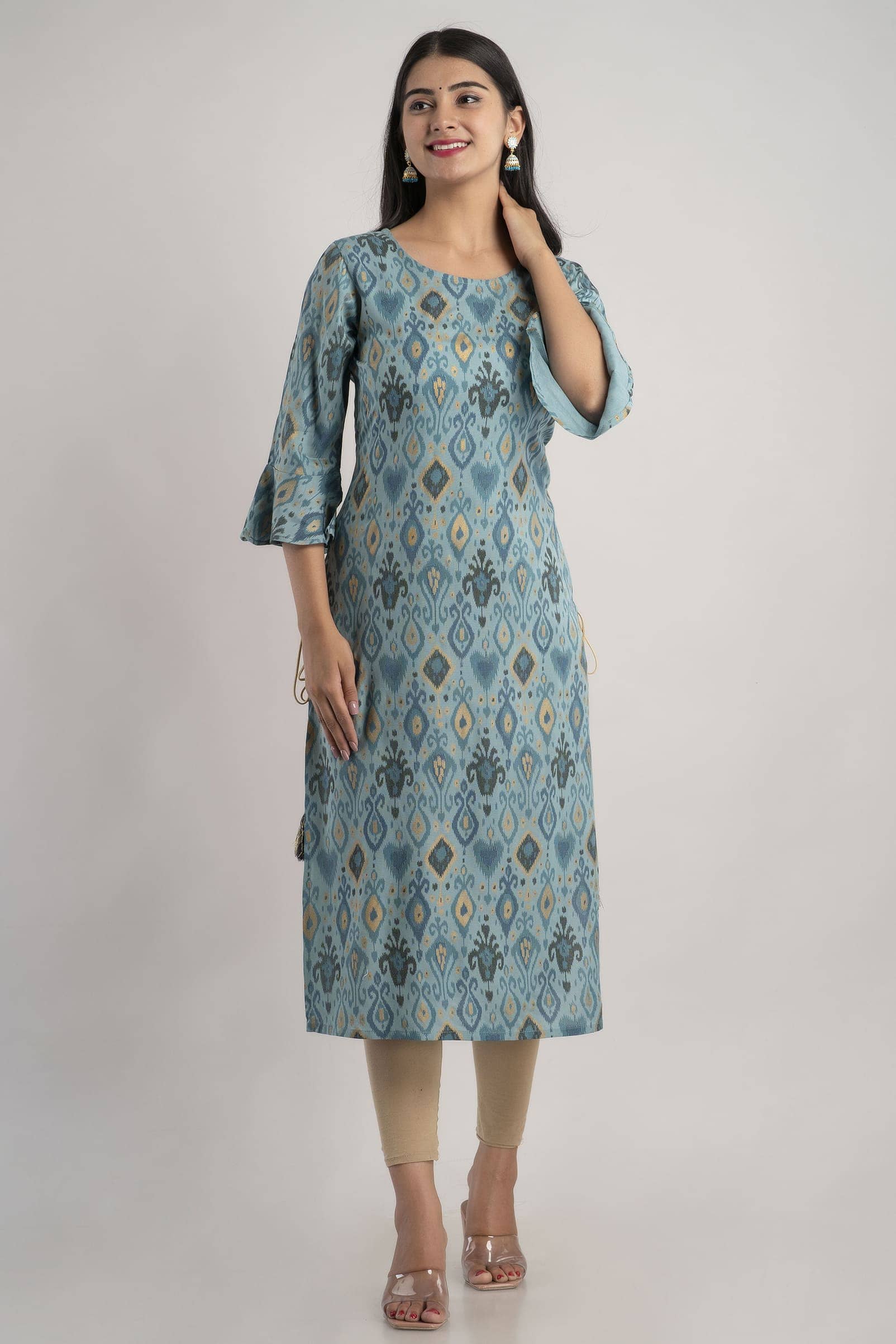 MAUKA - Turquoise Rayon Women's Straight Kurti ( Pack of 1 ) - Kurtis, Tunics | Buy online on ZillyBuy