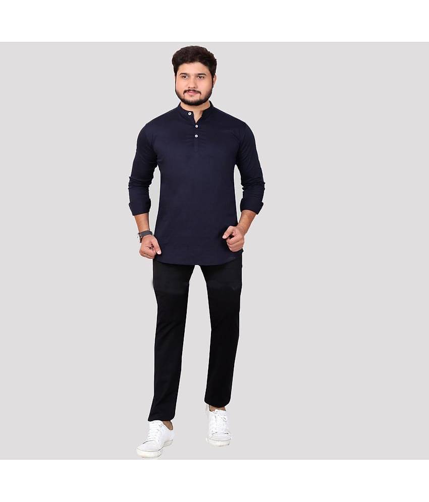 Made In The Shade - Navy Cotton Men's Regular Kurta ( Pack of 1 )