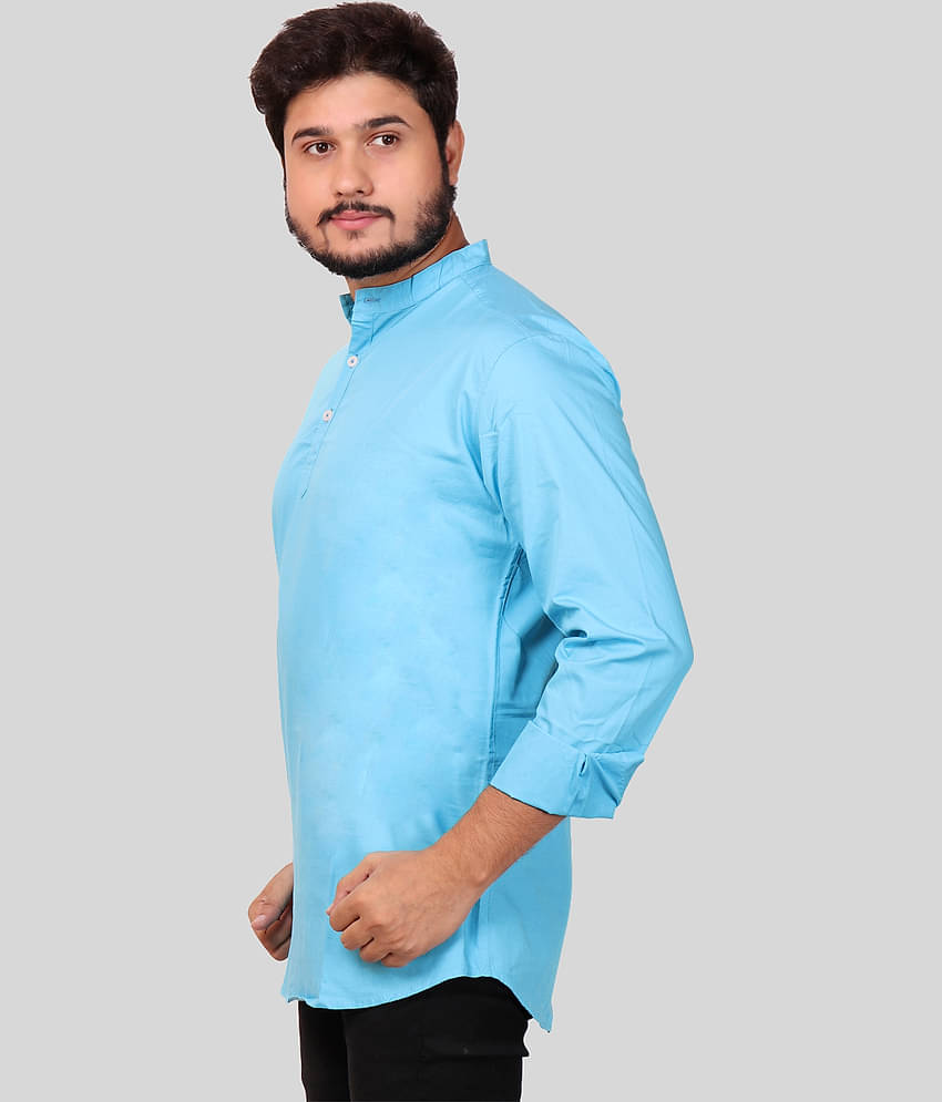 Made In The Shade - Turquoise Cotton Men's Regular Kurta ( Pack of 1 )