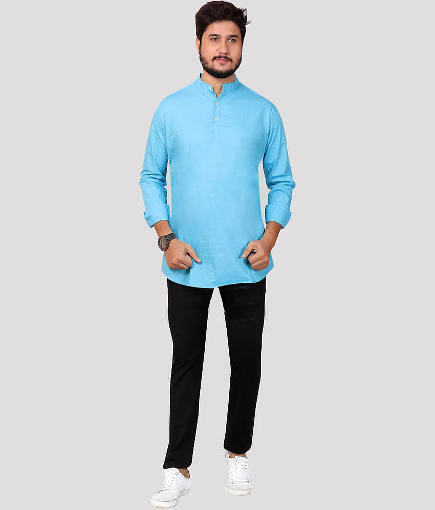 Made In The Shade - Turquoise Cotton Men's Regular Kurta ( Pack of 1 )