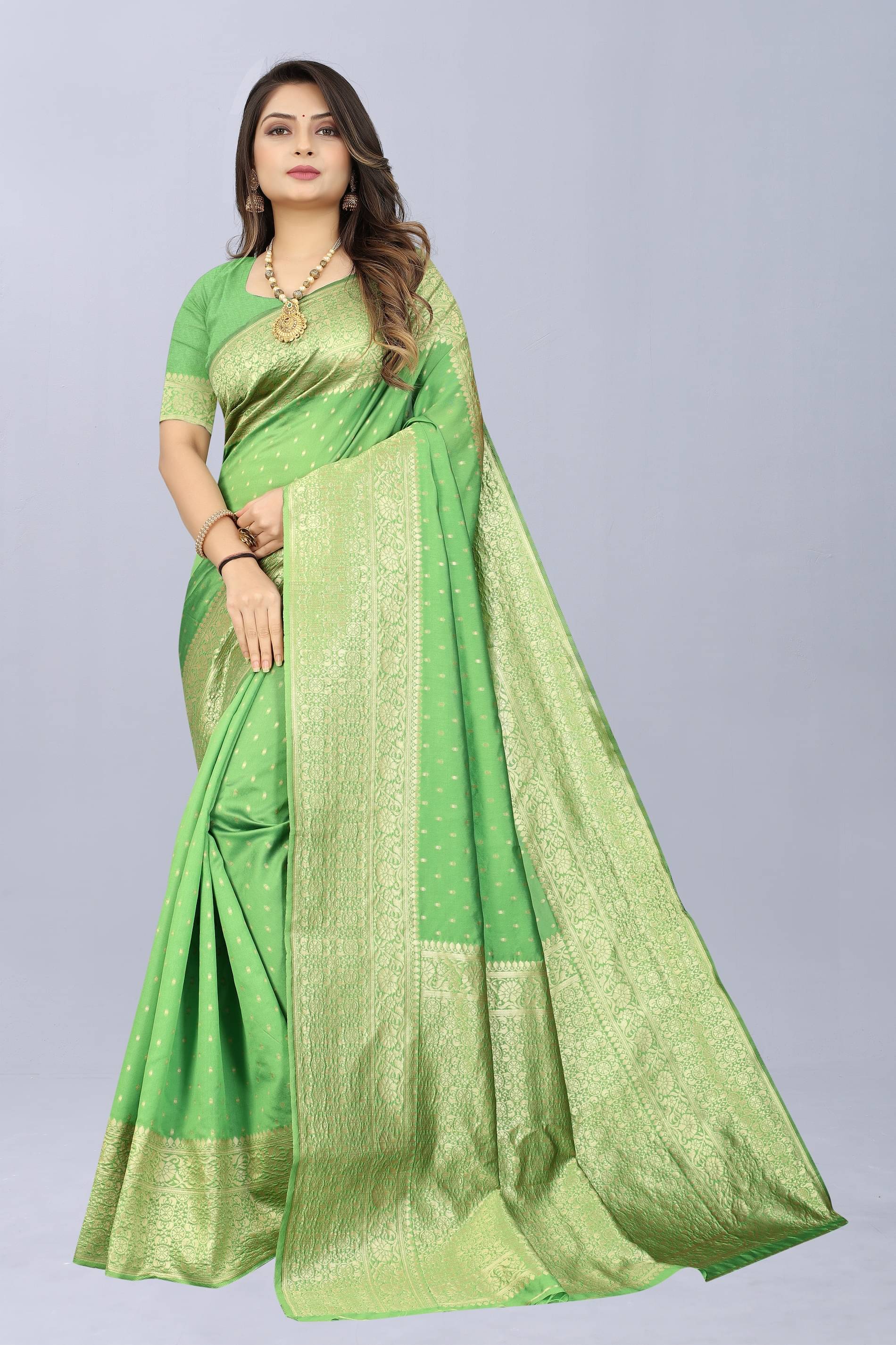 NENCY FASHION Banarasi Silk Embellished Saree With Unstitched Blouse Piece ( Light Green ) NENCY FASHION Banarasi Silk Embellished Saree With Unstitched Blouse Piece ( Light Green )