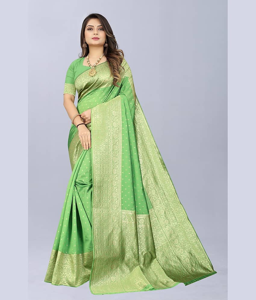 NENCY FASHION Banarasi Silk Embellished Saree With Unstitched Blouse Piece ( Rama ) - Sarees | Buy online on ZillyBuy