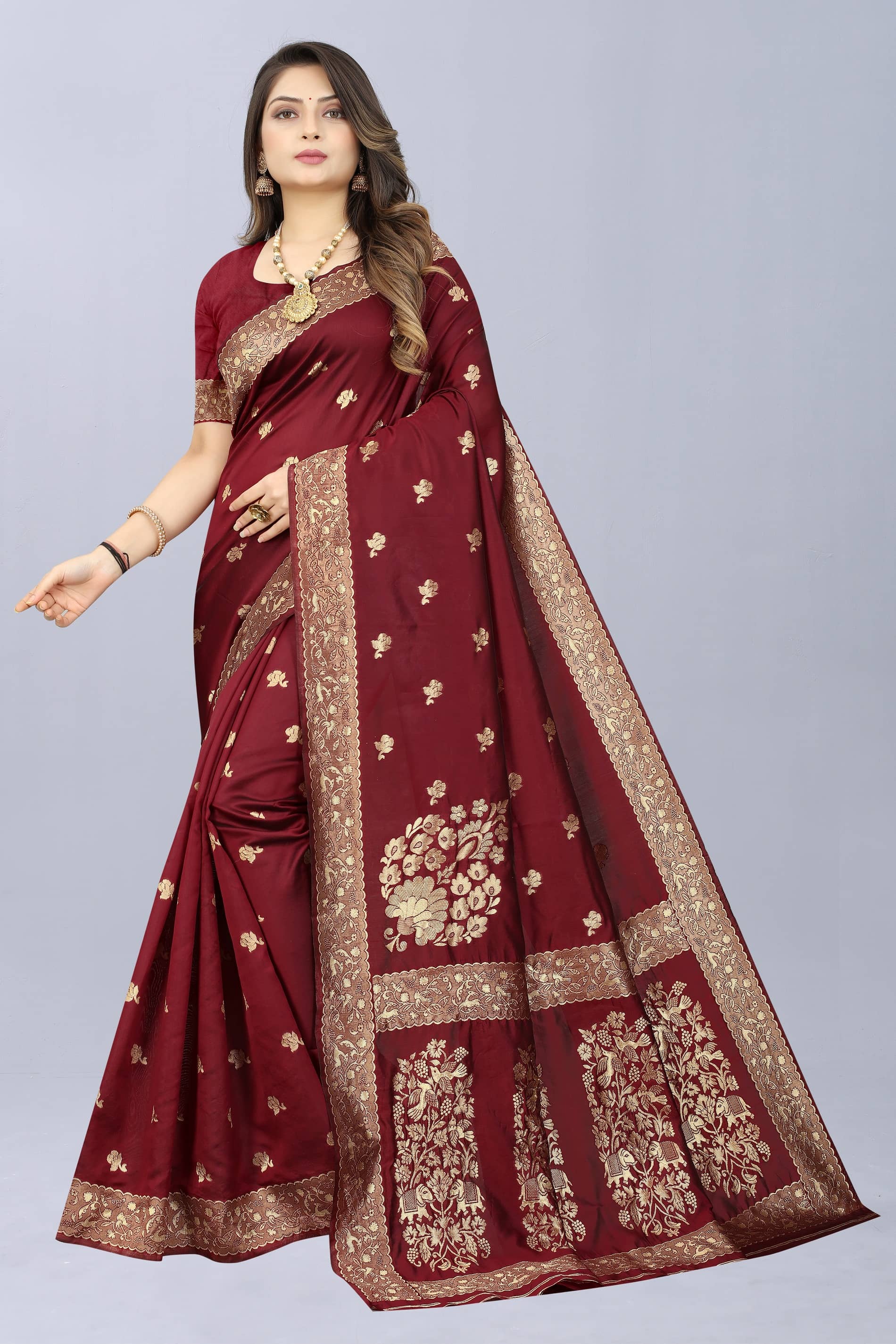 NENCY FASHION Banarasi Silk Embellished Saree With Unstitched Blouse Piece ( LightGreen ) - Sarees | Buy online on ZillyBuy