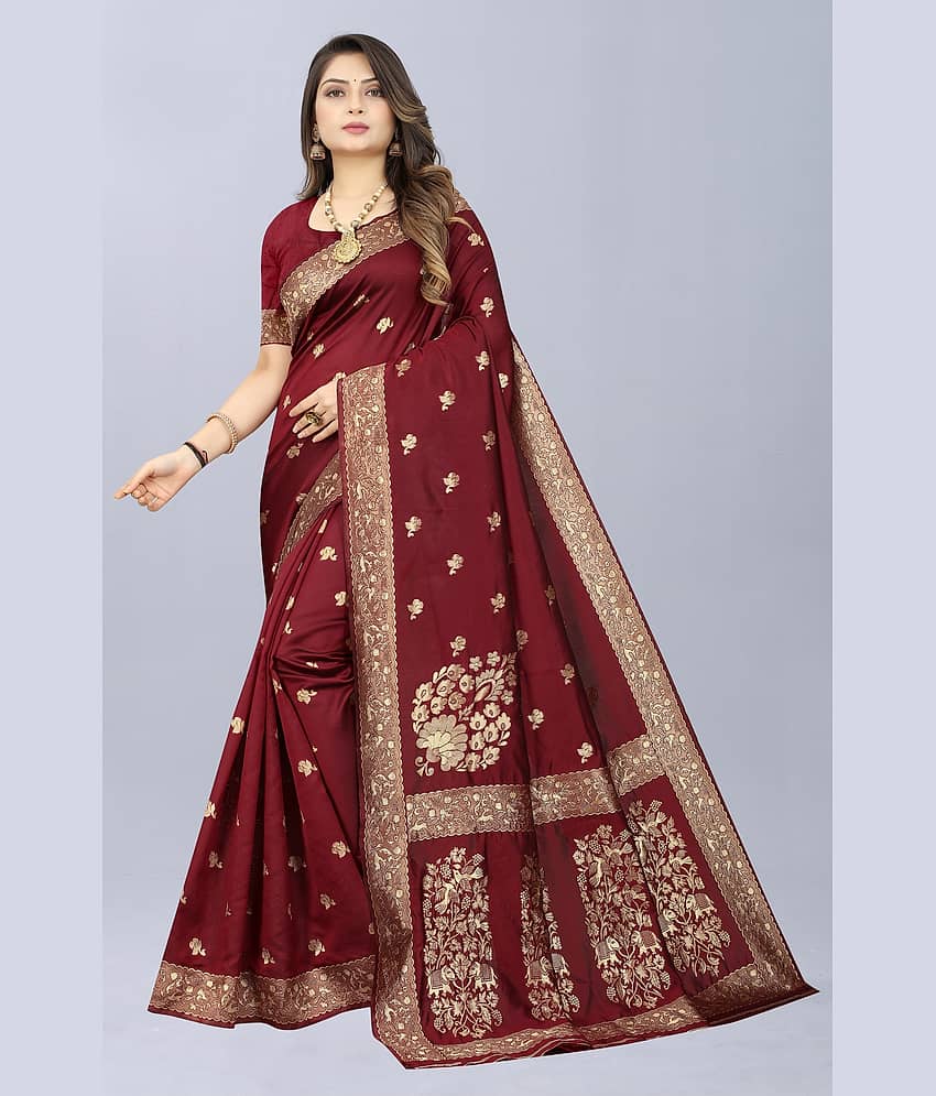 NENCY FASHION Banarasi Silk Embellished Saree With Unstitched Blouse Piece ( LightGreen ) - Sarees | Buy online on ZillyBuy