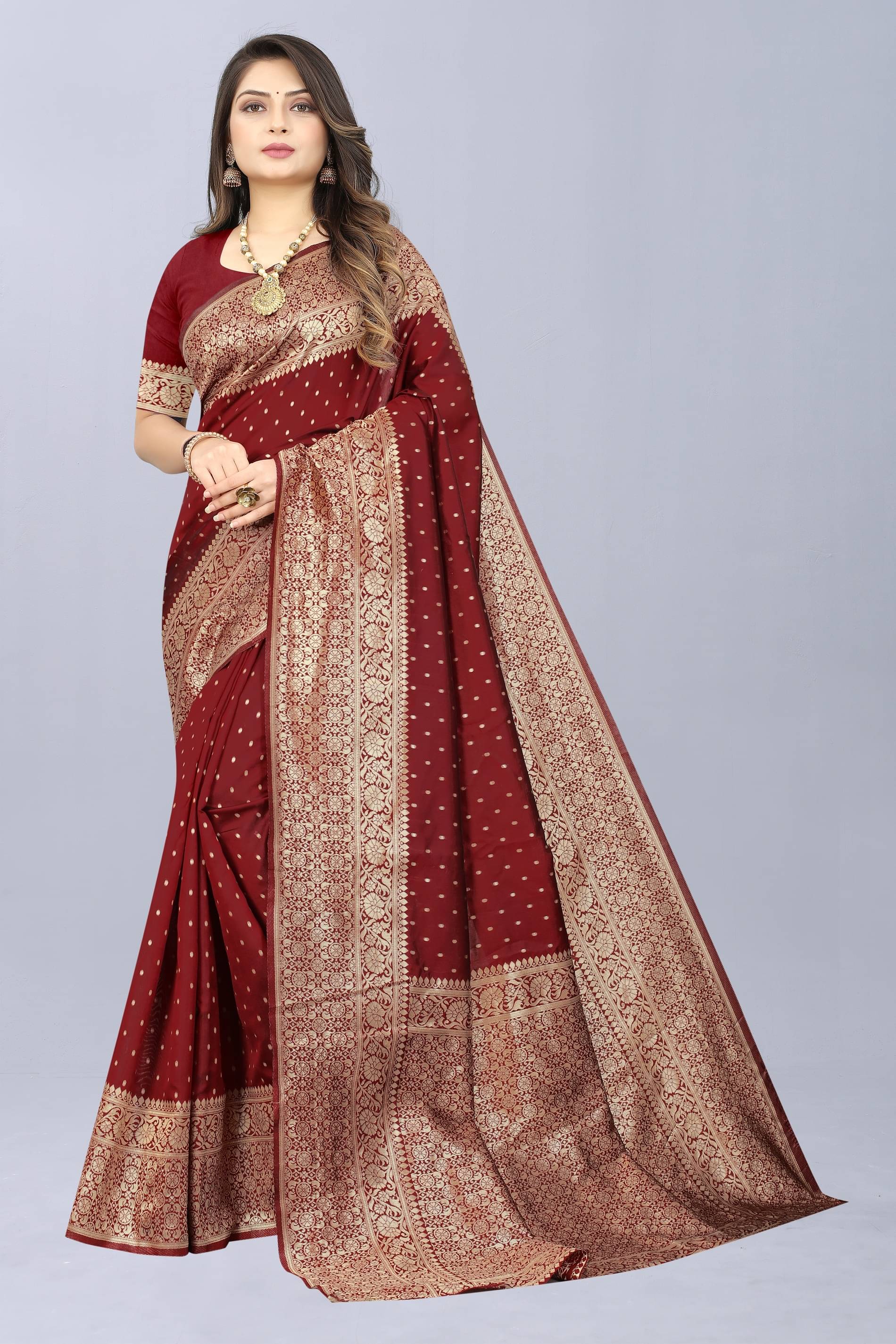 NENCY FASHION Banarasi Silk Embellished Saree With Unstitched Blouse Piece ( Maroon ) NENCY FASHION Banarasi Silk Embellished Saree With Unstitched Blouse Piece ( Maroon )