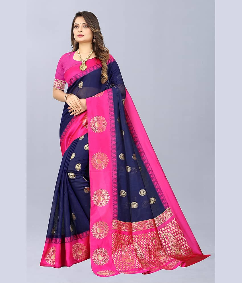 NENCY FASHION Cotton Embellished Saree Without Blouse Piece ( Rani ) - Sarees | Buy online on ZillyBuy