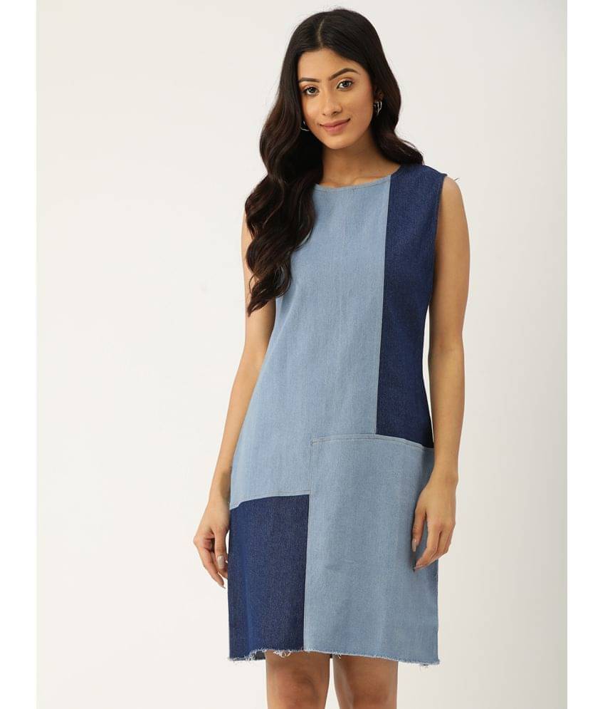Quinoa Women Denim Colorblock T-shirt Dress ( Blue ) Quinoa Women Denim Colorblock T-shirt Dress ( Blue )