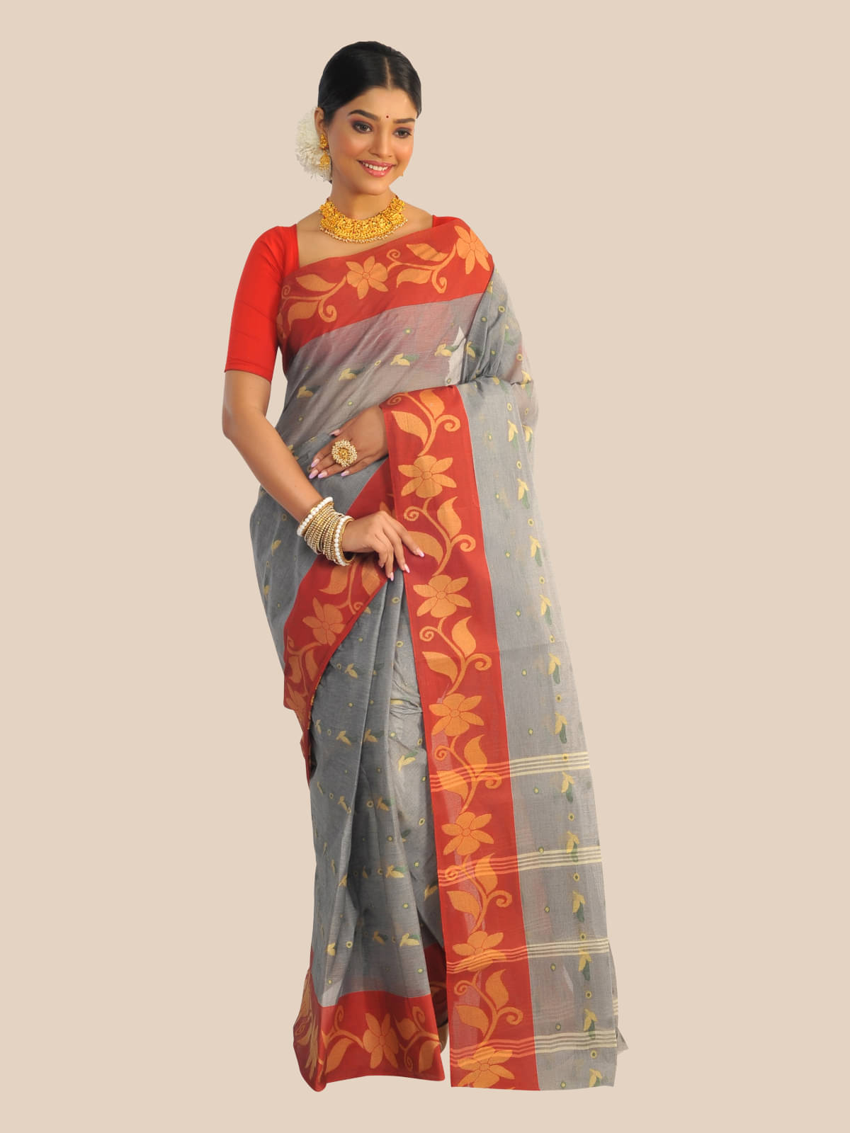     			RAJ SAREE HOUSE Cotton Self Design Saree Without Blouse Piece ( Black )