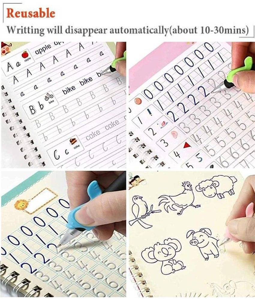     			Sank Magic Practice Copybook, Number Tracing Book for Preschoolers with Pen, Magic Calligraphy Copybook Set Practical Reusable Writing Tool Simple Hand Lettering (4 Books + 5 Refill)