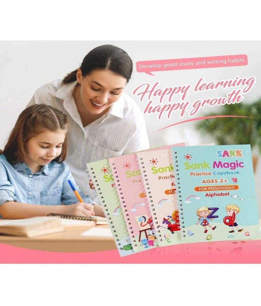     			Sank Magic Practice Copybook, Number Tracing Book for Preschoolers with Pen, Magic Calligraphy Copybook Set Practical Reusable Writing Tool Simple Hand Lettering (4 Books + 5 Refill)