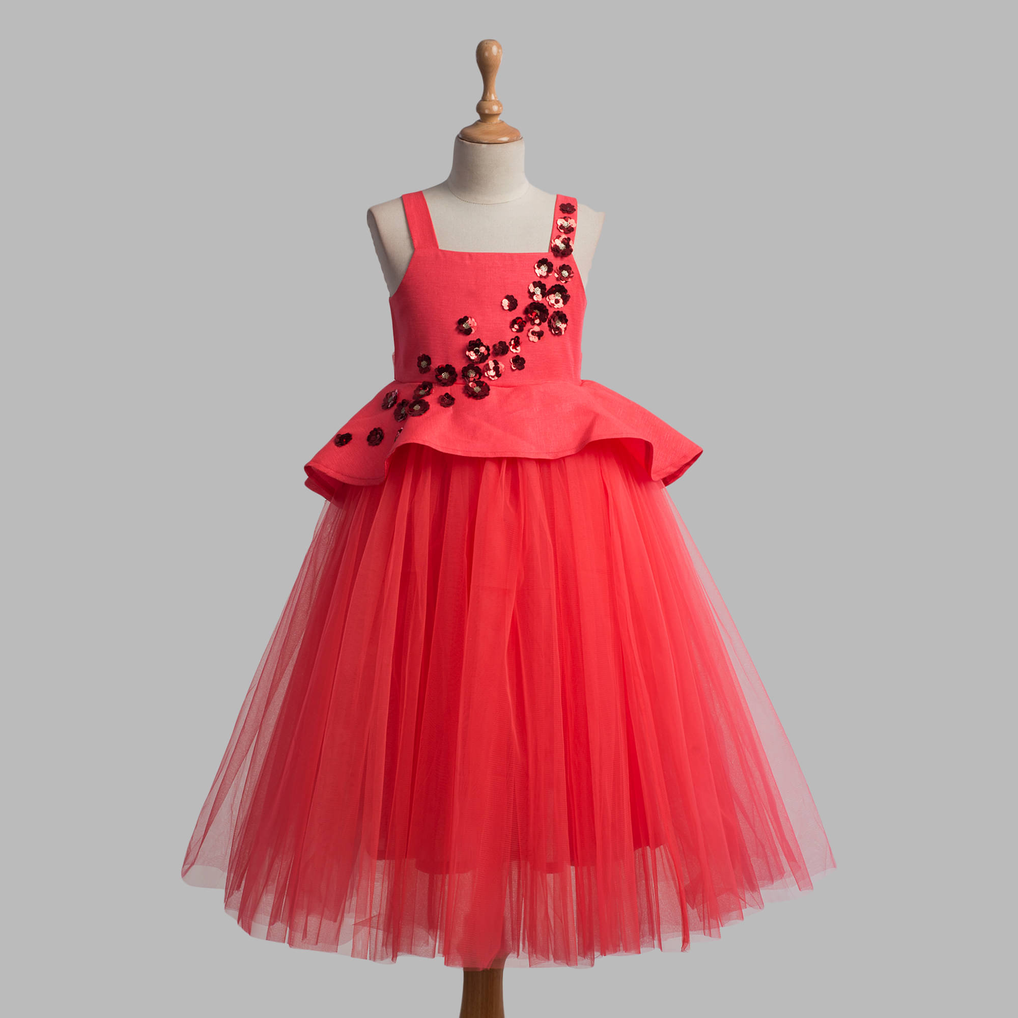     			Toy Balloon Kids Net Fit And Flare Dress For Girls ( Pack of 1 , Coral )