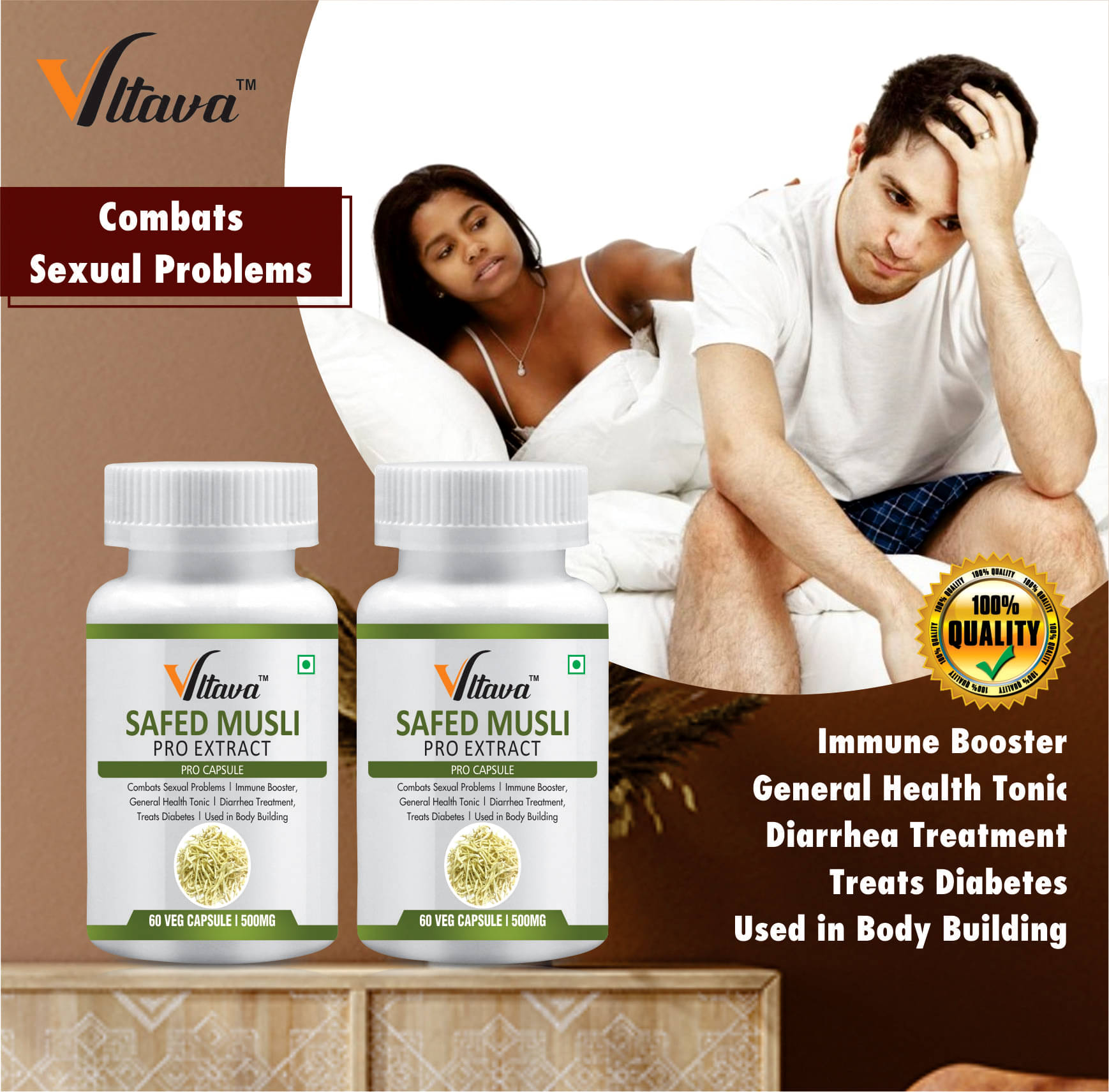     			Vltava Safed Musli Extract for Strength, Immunity & Stamina 120 mg Unfalvoured Minerals Capsule Pack of 2