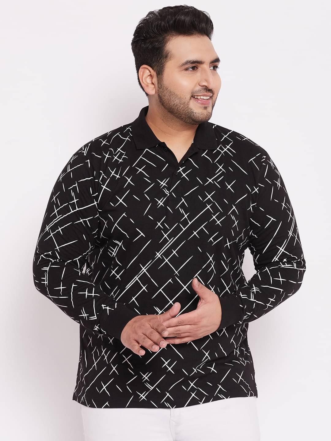     			Wild West Pack of 1 Cotton Blend Regular Fit Printed Full Sleeves Men's Polo T Shirt ( Black )