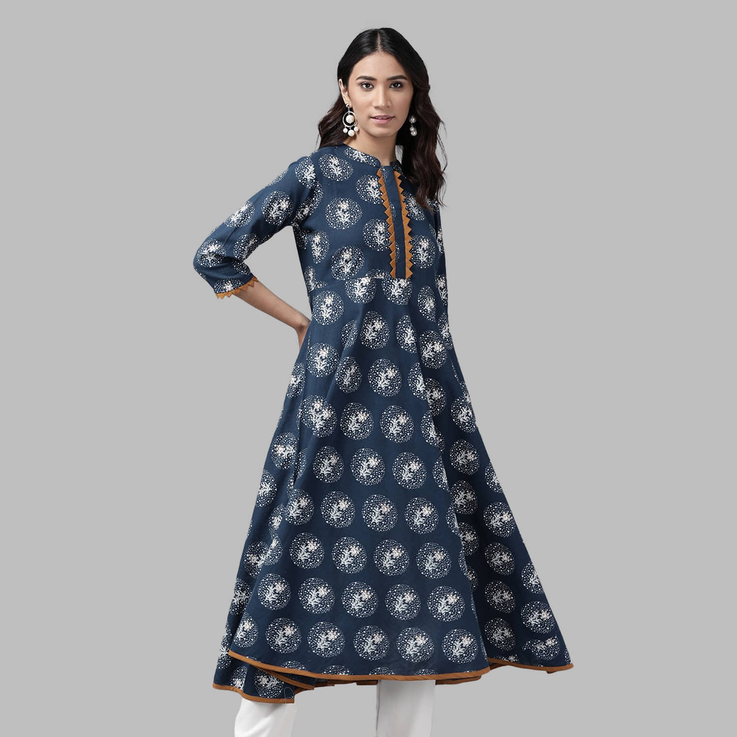 Yash Gallery - Blue Cotton Blend Women's Flared Kurti ( Pack of 1 ) - Kurtis, Tunics | Buy online on ZillyBuy