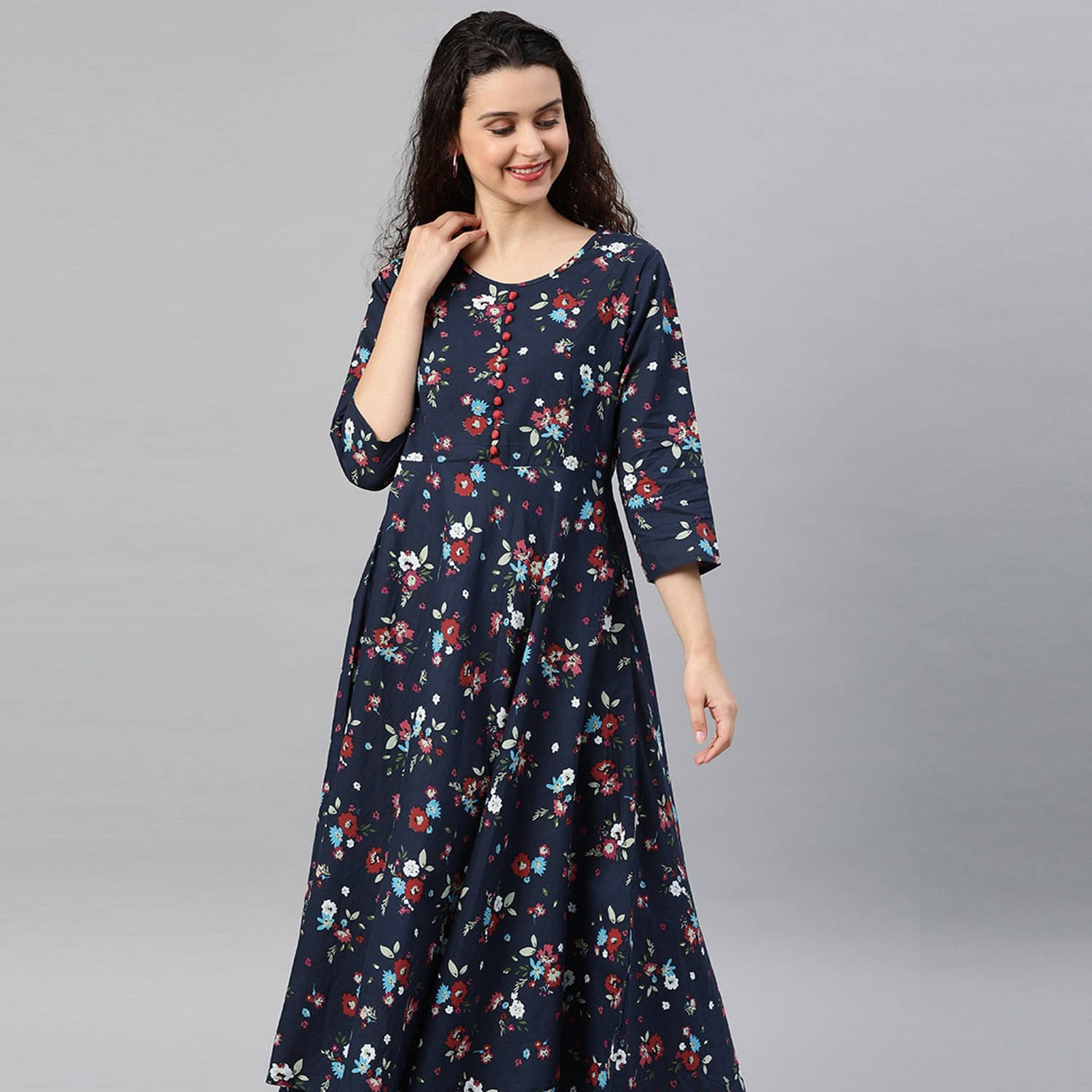 Yash Gallery - Blue Cotton Women's Flared Kurti ( Pack of 1 ) Yash Gallery - Blue Cotton Women's Flared Kurti ( Pack of 1 )