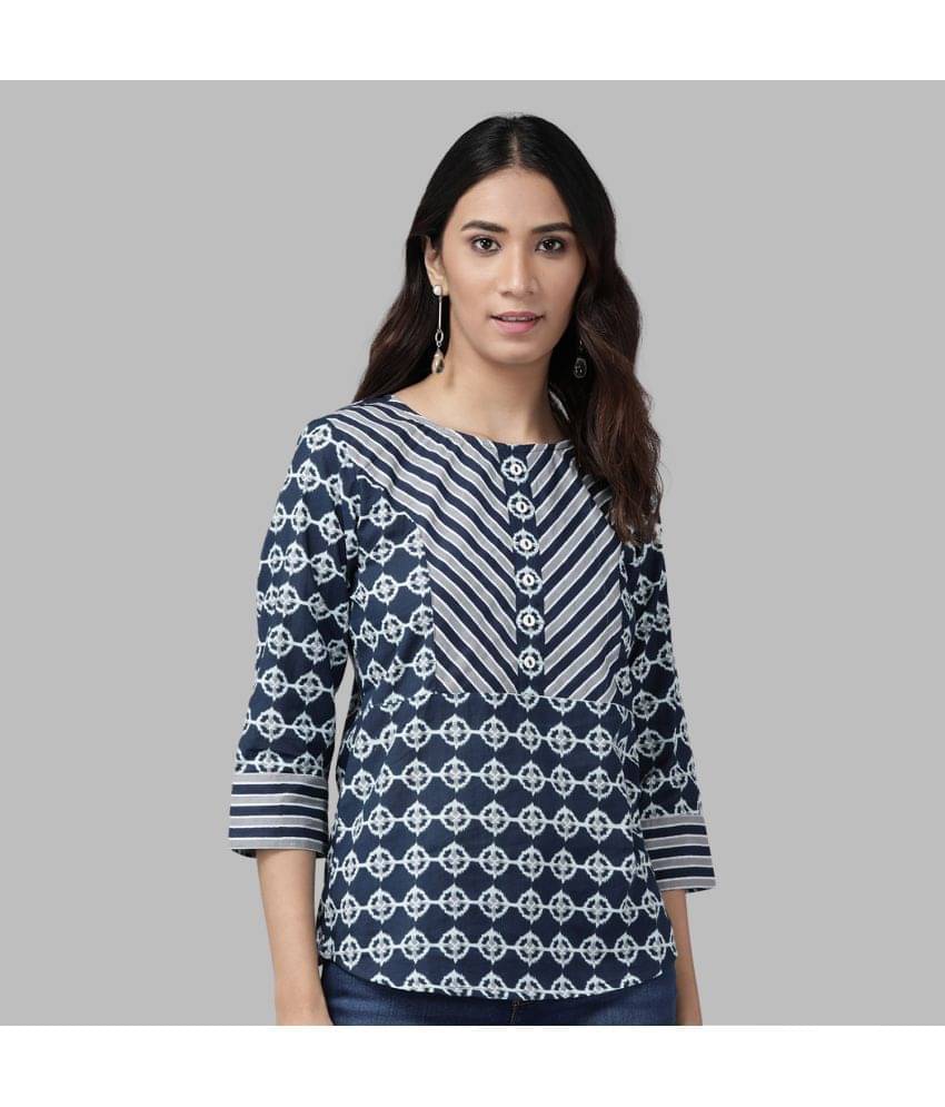     			Yash Gallery Women's Cotton Regular Top ( Blue )