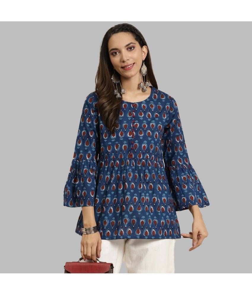     			Yash Gallery Women's Cotton Empire Top ( Blue )