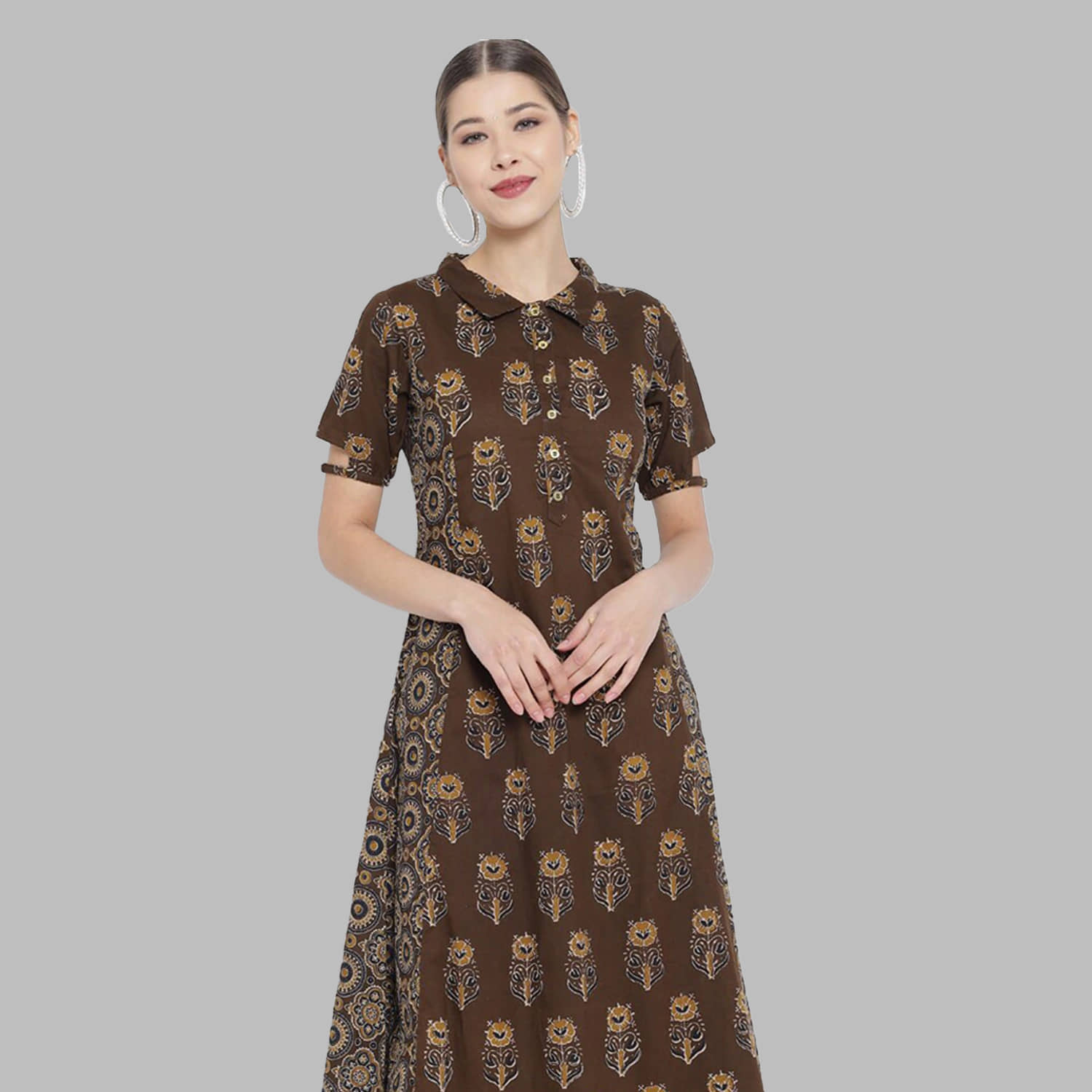 Yash Gallery - Brown Cotton Women's A-line Kurti ( Pack of 1 ) - Kurtis, Tunics | Buy online on ZillyBuy