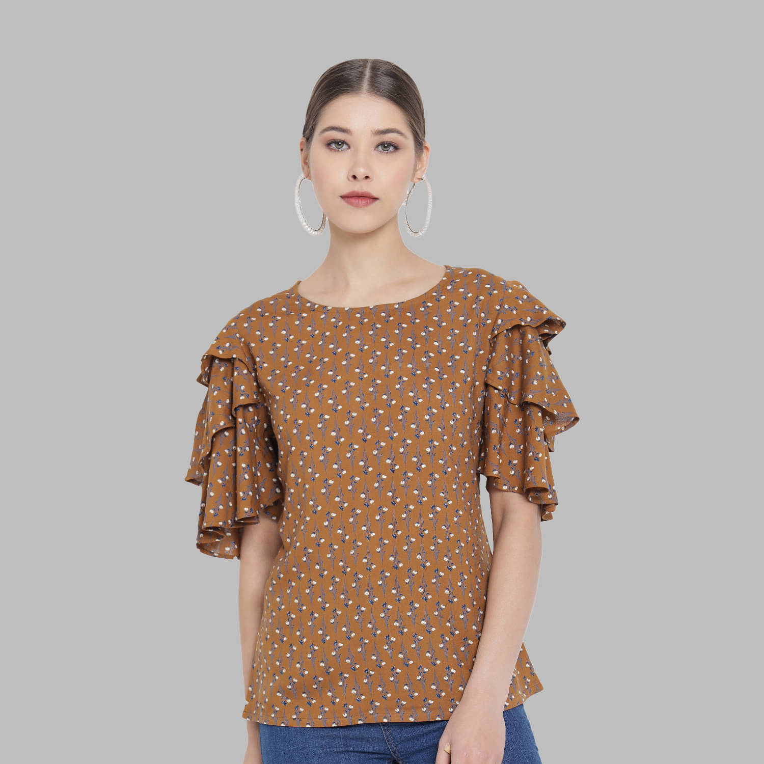     			Yash Gallery Women's Rayon Regular Top ( Brown )