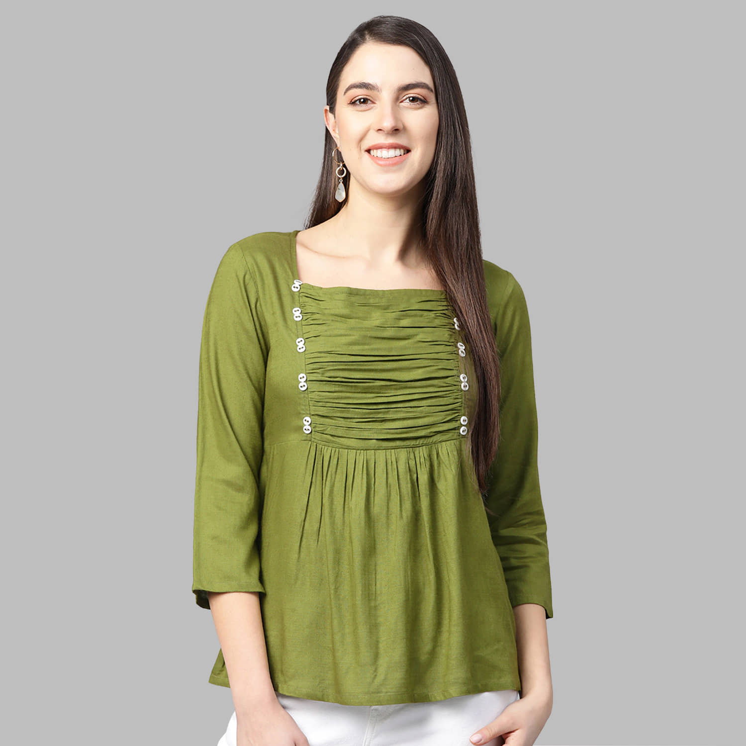 Yash Gallery Women's Rayon Regular Top ( Green )