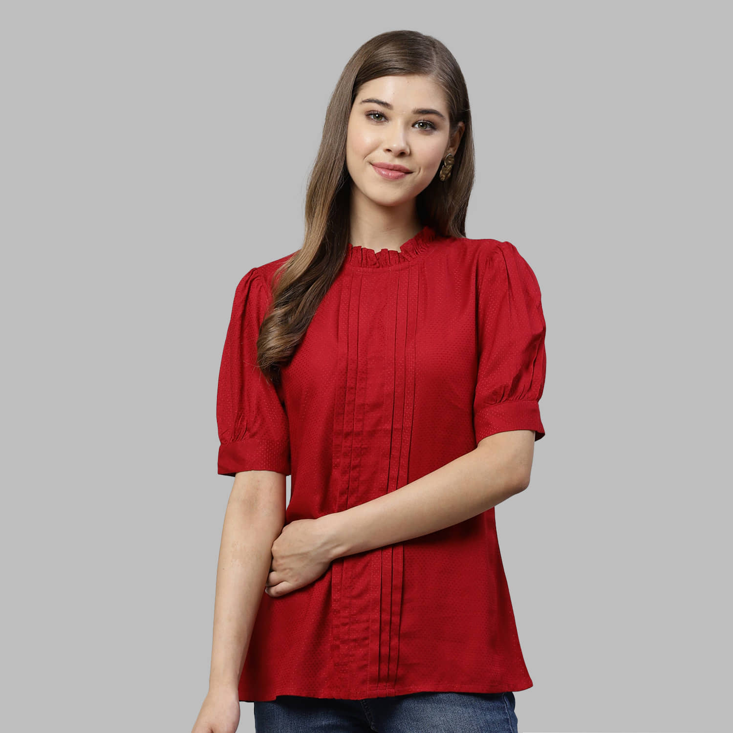 Yash Gallery Women's Rayon Regular Top ( Maroon )