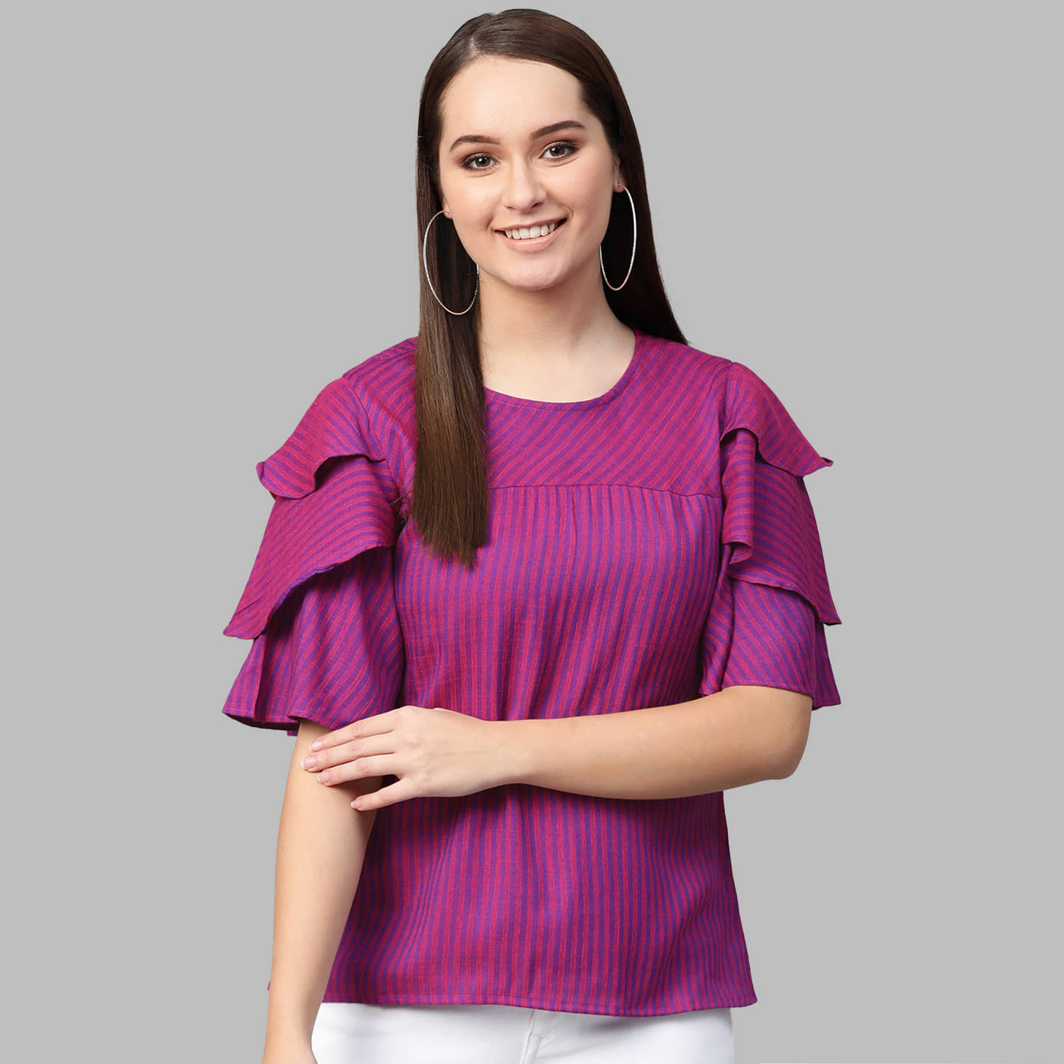 Yash Gallery Women's Rayon Regular Top ( Purple )