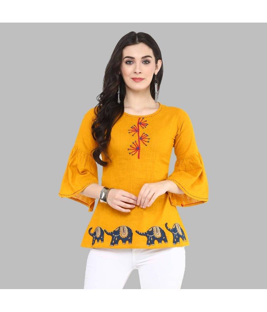     			Yash Gallery Women's Cotton A-Line Top ( Yellow )